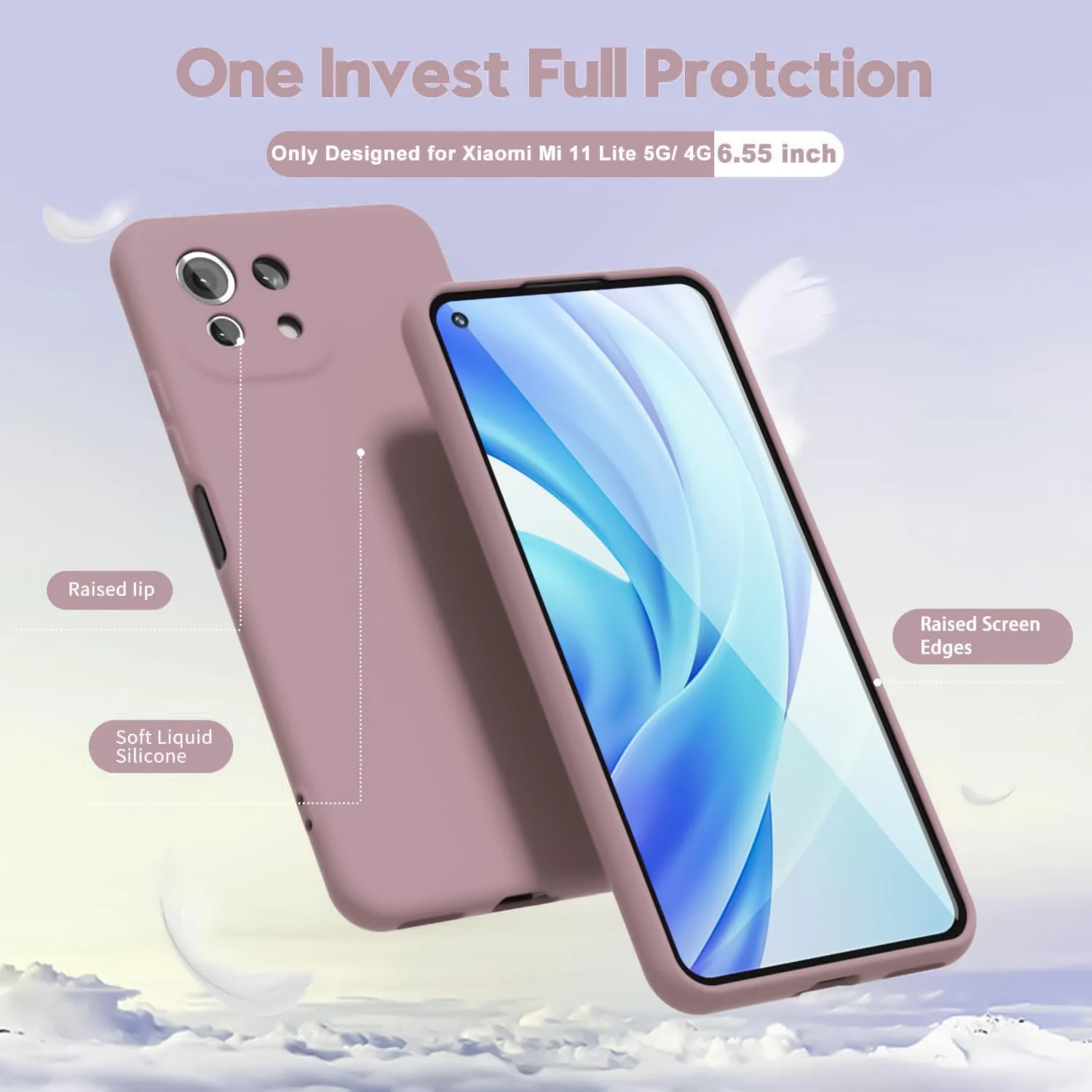 DL3 Mobilak Liquid Silicone Protective Case with Soft Microfiber Lining with Full Camera Protection for Xiaomi Mi 11 Lite 4G / 5G & Mi11 Lite 5G NE - Cashmere