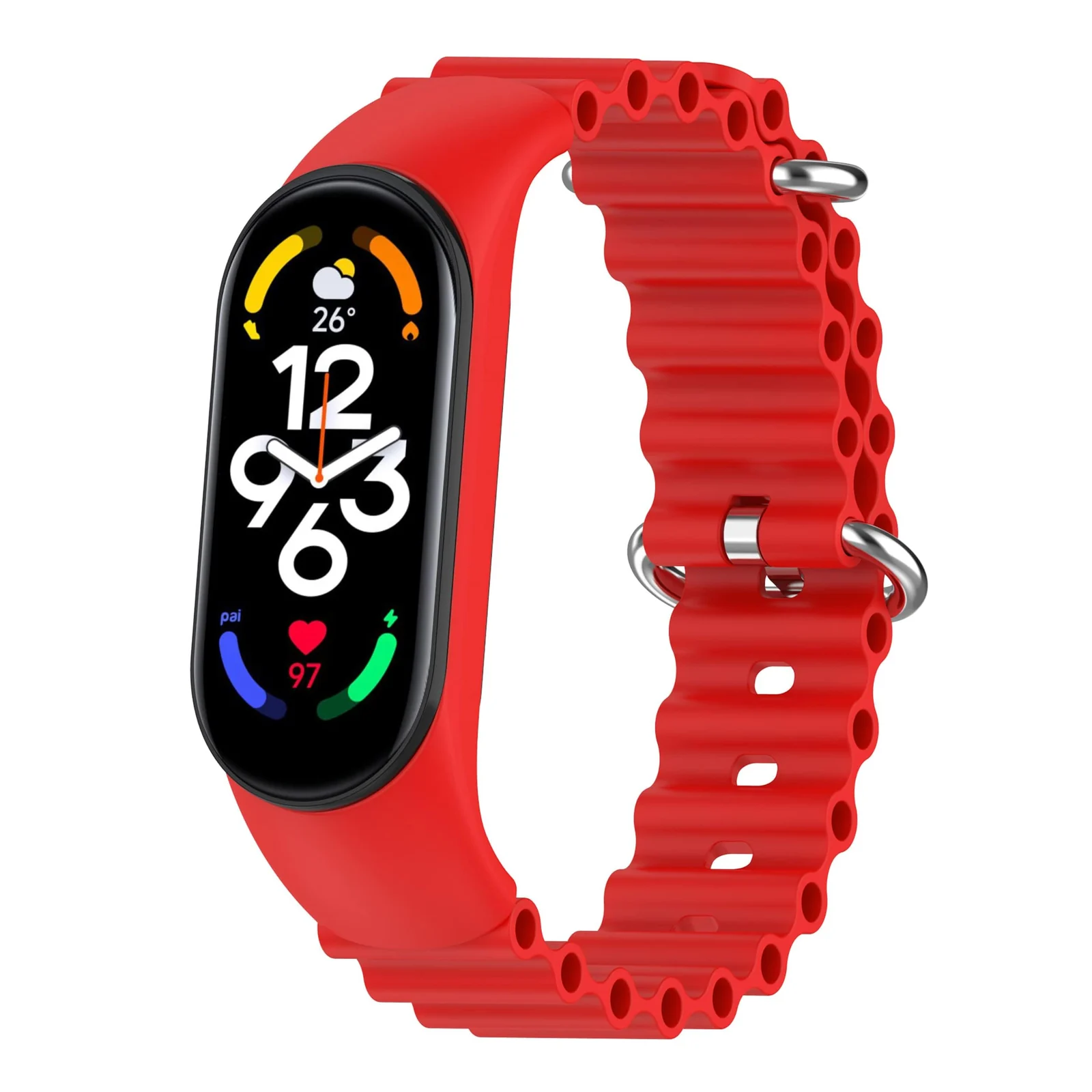 DL3 MOBILAK Ocean Band for Xiaomi Mi Band 7/Mi Band 6/Mi Band 5/Mi Band 4/Mi Band 3,Adjustable Silicone Stretchy Sport Strap Women Men Replacement Wristband - Red