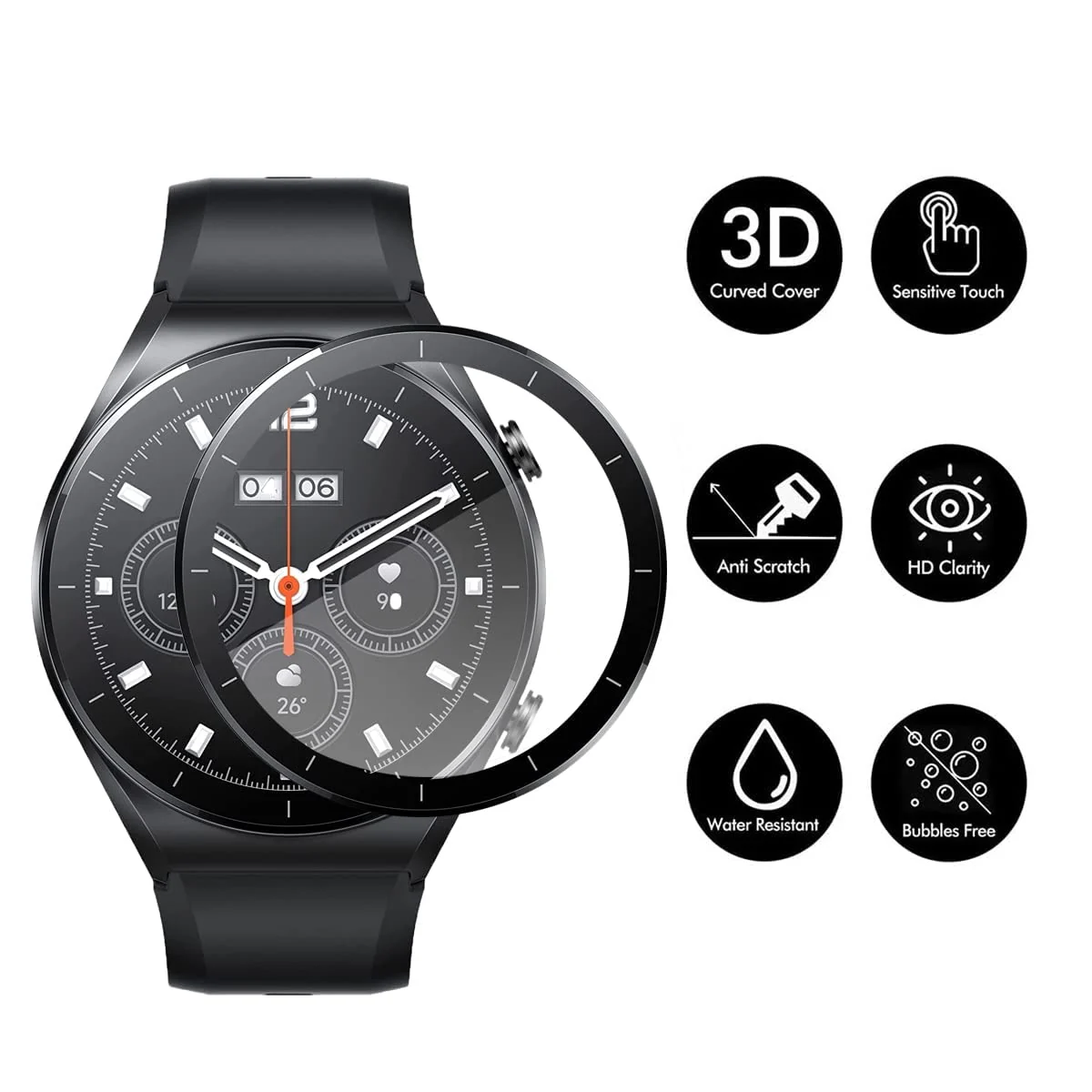 DL3 Mobilak Screen Protector For Xiaomi Watch S1, 3D Curved Soft Edge Protective Film [Anti-Scratch] [Bubble Free] [Ultra Shatterproof] [High Sensitive] (Not Glass) - Black