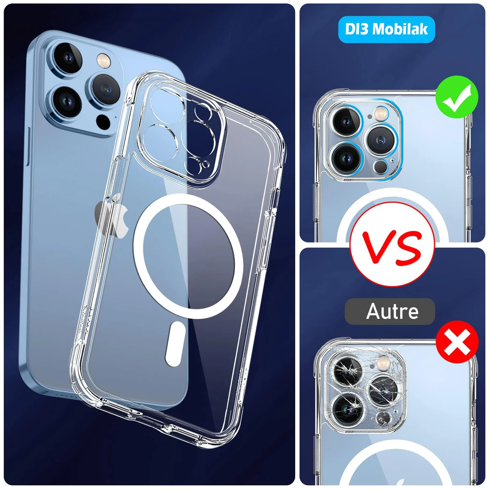 DL3 Mobilak Hybrid Magnetic Case Compatible with iPhone 13 Pro Camera Protection Case, Compatible with MagSafe Magnetic for Thin Transparent Military Protection Case - Clear