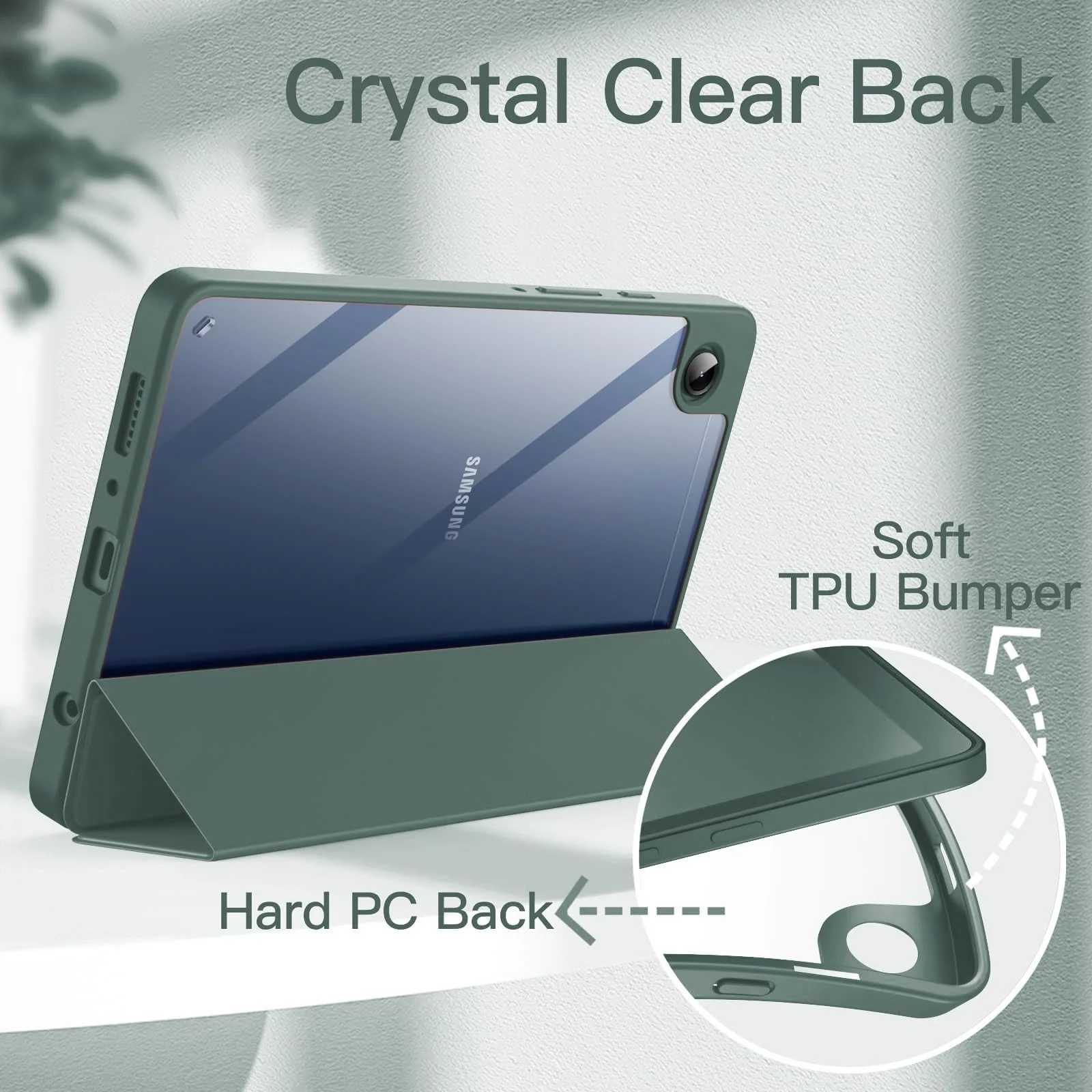 DL3 Mobilak Samsung Galaxy Tab A9+/ A9 Plus Case 11 inch 2023 (SM-X210/X216/X218) with Pen Holder, Soft TPU Back Trifold Stand Protective Smart Cover Flip, Auto Wake&Sleep - Dark Green