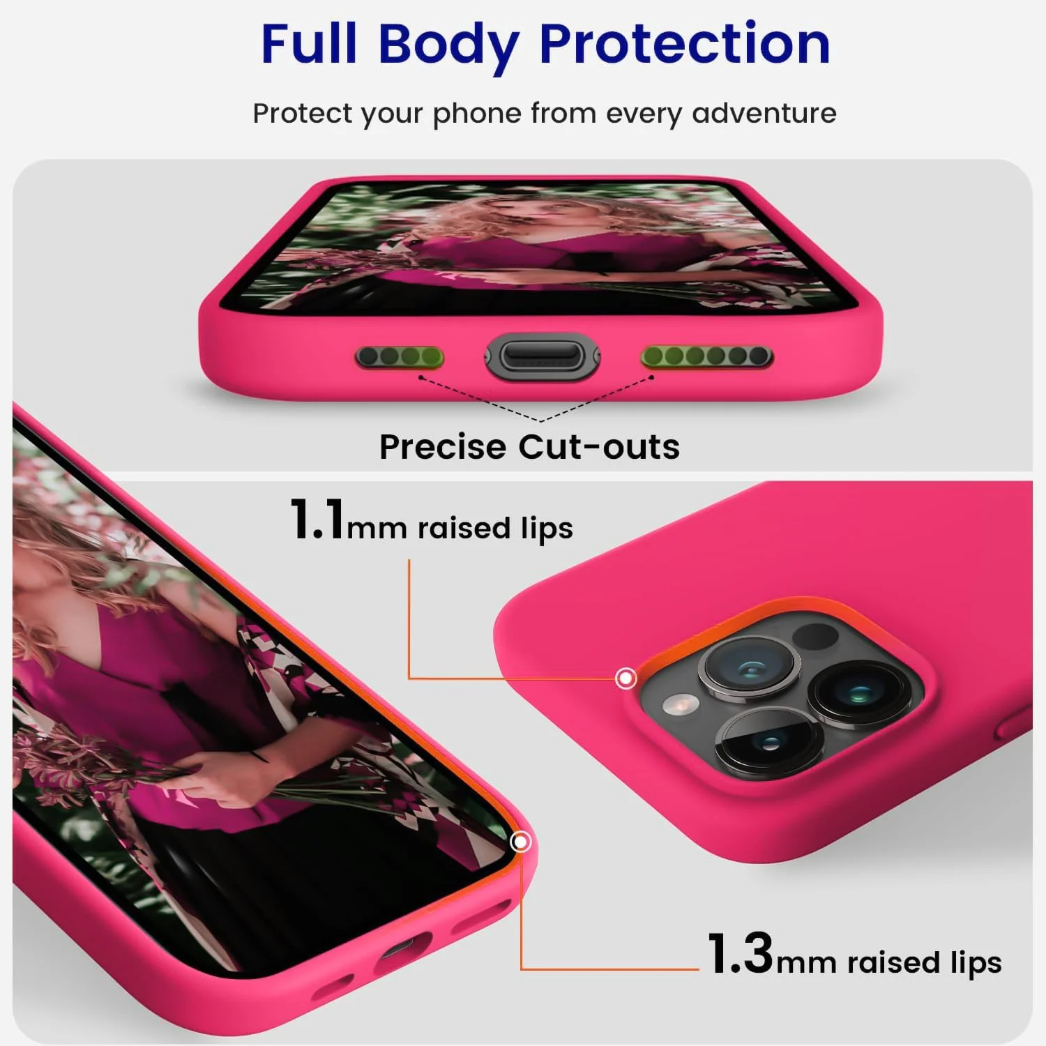 DL3 Mobilak Liquid Silicone Protective Case for iPhone 13 Pro Max (6.7 Inch) with Camera Protection and Microfiber Lining - Neon Pink
