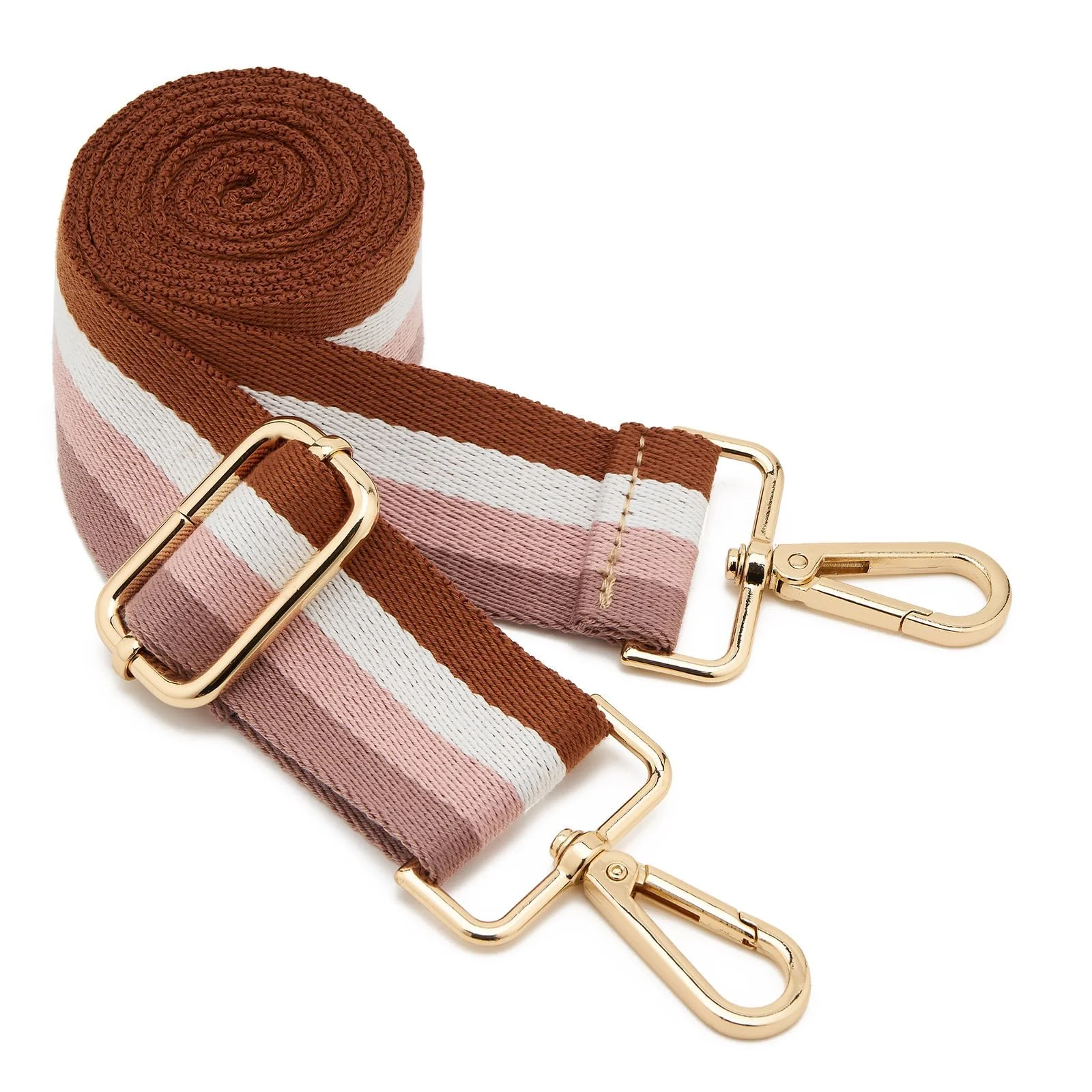 DL3 Mobilak Adjustable Wide Crossbody Bag Strap for Women, Replacement Shoulder Strap for Handbags, Totes & Purses with Elegant Embroidered Pattern and Metal Hooks - Brown/White/Pink