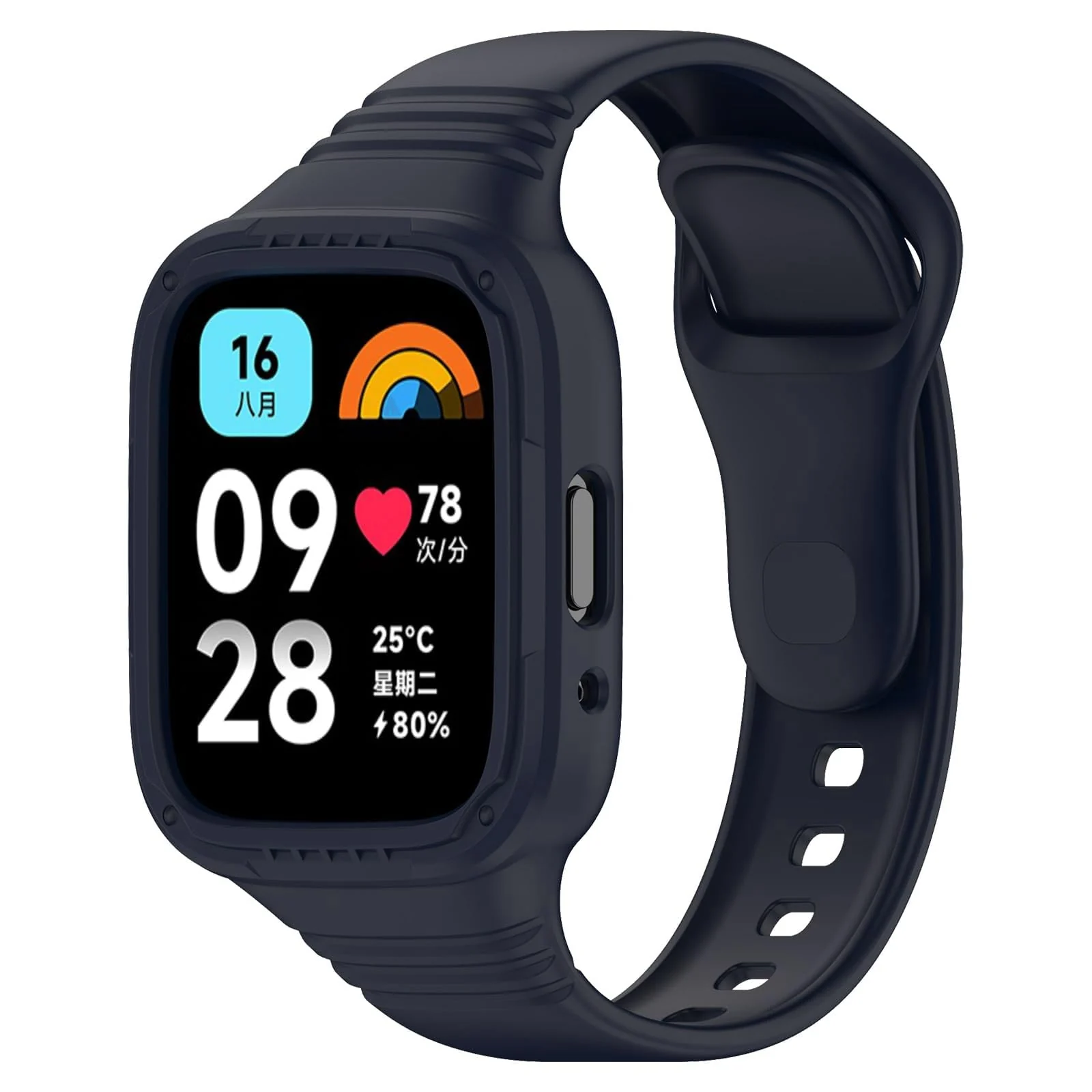 DL3 Mobilak Strap With Cover Compatible with Xiaomi Redmi Watch 3 Lite/Redmi Watch 3 Active, Silicone Sport Band Replacement Watchband with Bumper Case, Adjustable Wristband - Midnight Blue
