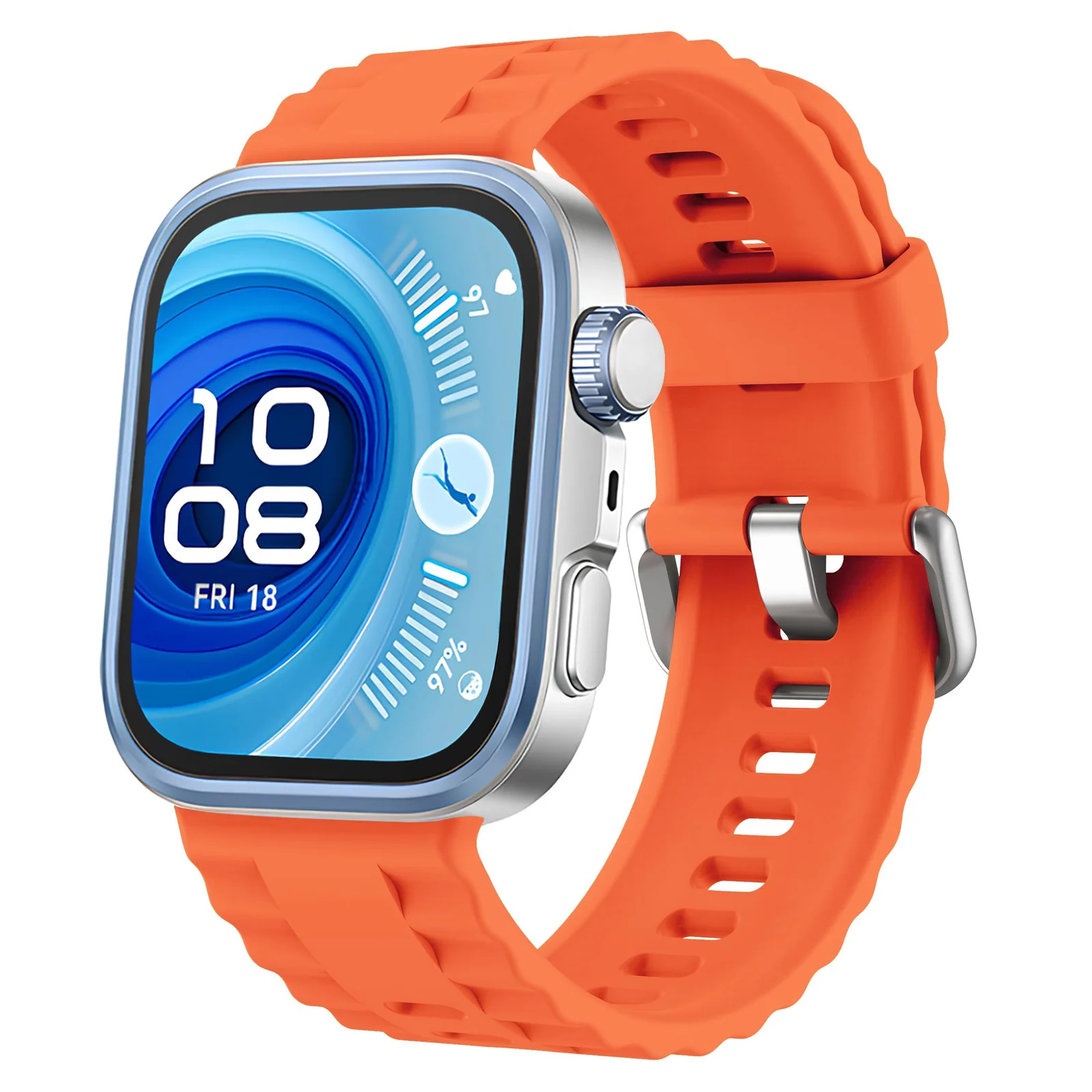DL3 Mobilak Wavy Texture Sports Wristbands for Huawei Watch Fit 4/Fit 4 Pro/Fit 3 Strap, Breathable Silicone Wristband Strap Watch Strap Bracelet for Huawei Watch Fit 4 Pro/Fit4/3 - Orange