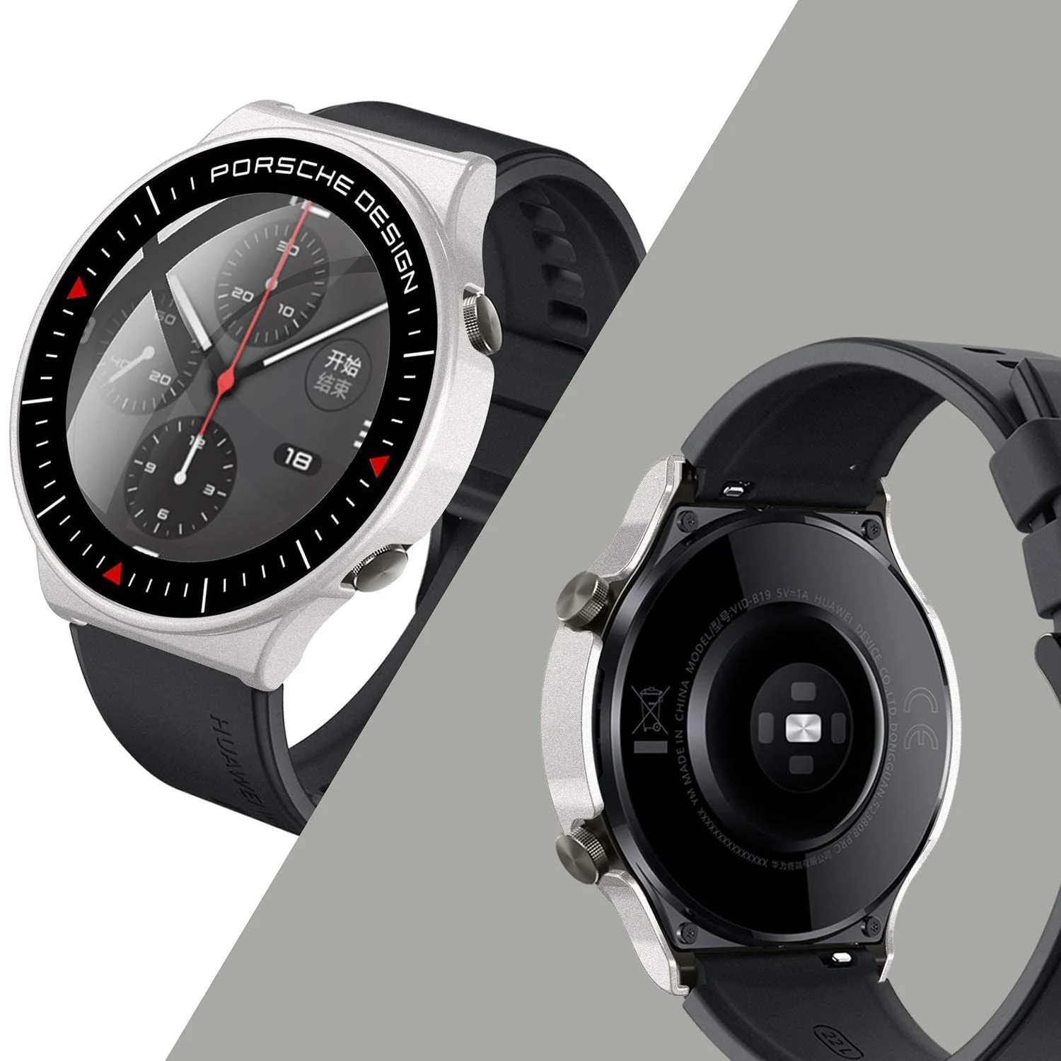 DL3 Mobilak Case Compatible with Huawei Watch GT2 Pro PC Cover with Bezel Tempered Glass Protection, Ultra Thin Full Protection for Huawei Watch GT 2 Pro Protective Case - Silver