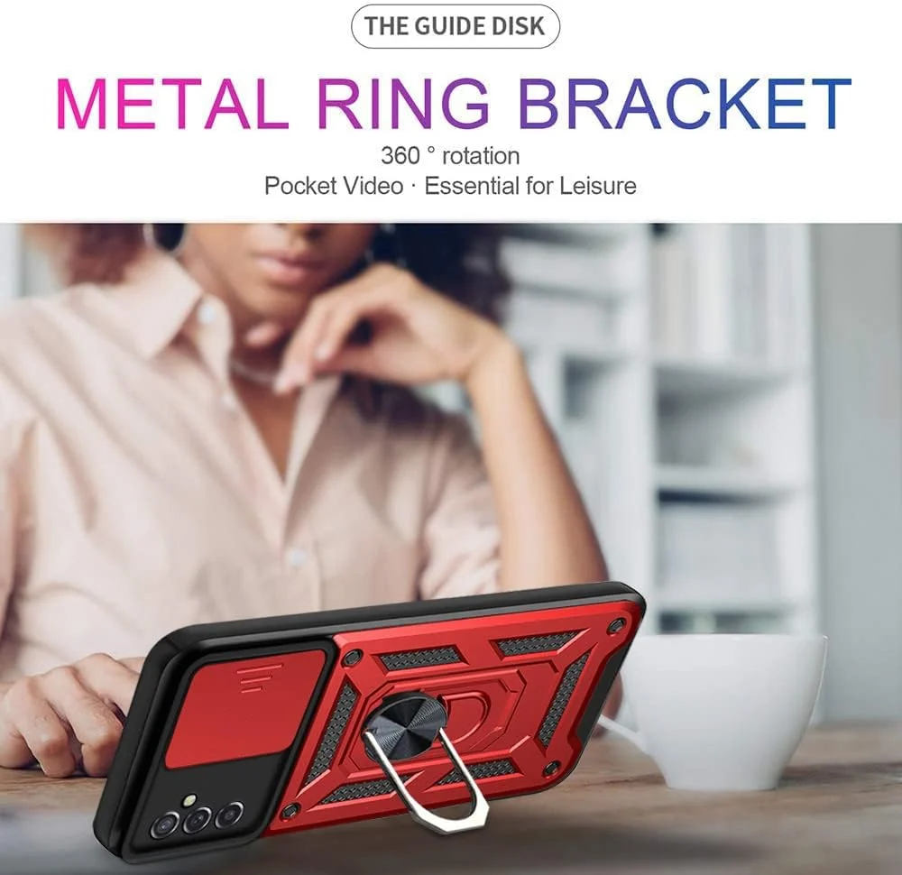 DL3 Mobilak Military-Grade Protective Case with Sliding Camera Cover, Metal Ring Kickstand and Magnetic Car-Mount Support for vivo V25 5G / V25E 4G / X80 Lite - Red