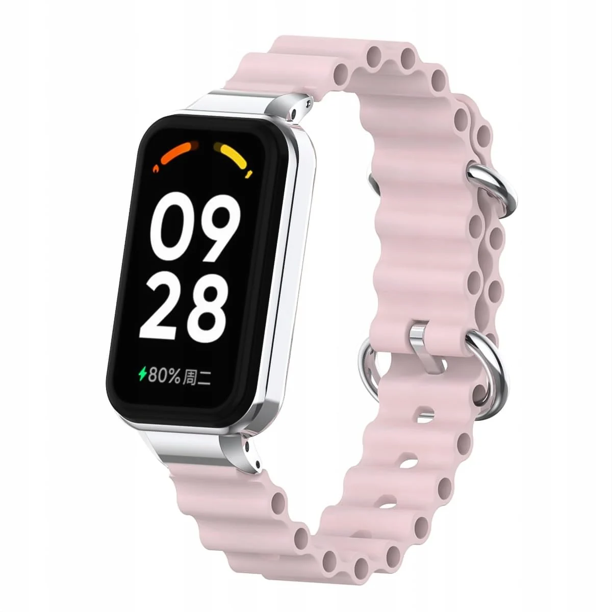 DL3 Mobilak Ocean Strap Compatible with Xiaomi Redmi Band 2/Smart Band 8 Active, Adjustable Silicone Band with Metal Buckle and Frame for Women and Men - Pink