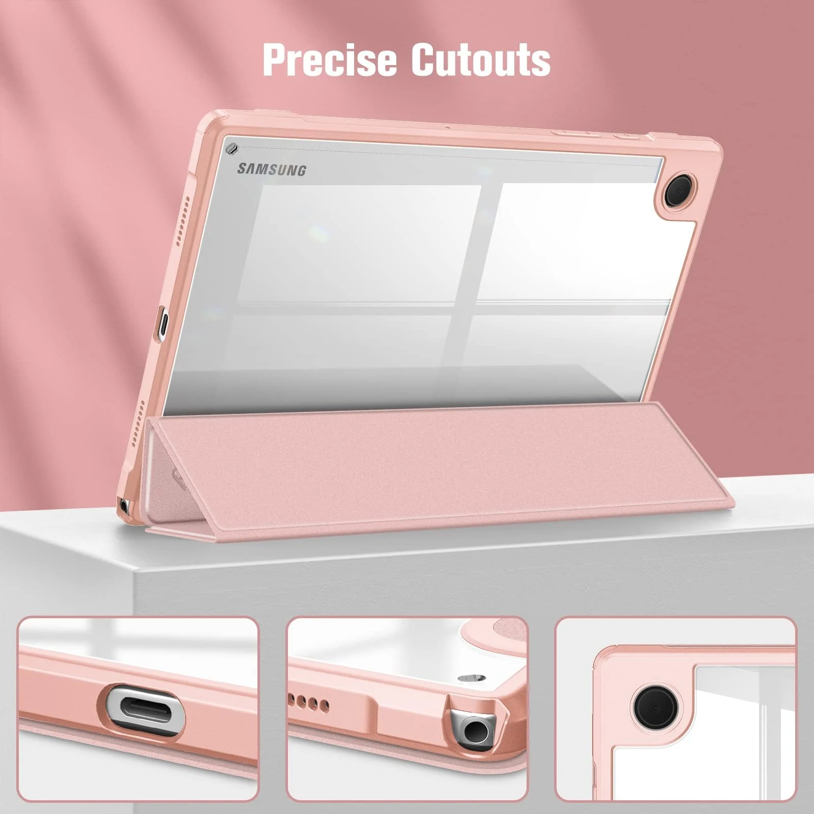 DL3 Mobilak Hybrid Slim Case for Samsung Galaxy Tab A8 10.5 inch 2021 Model (SM-X200/X205), Shockproof Cover with Clear Transparent Back Shell, Auto Wake/Sleep - Rose Gold