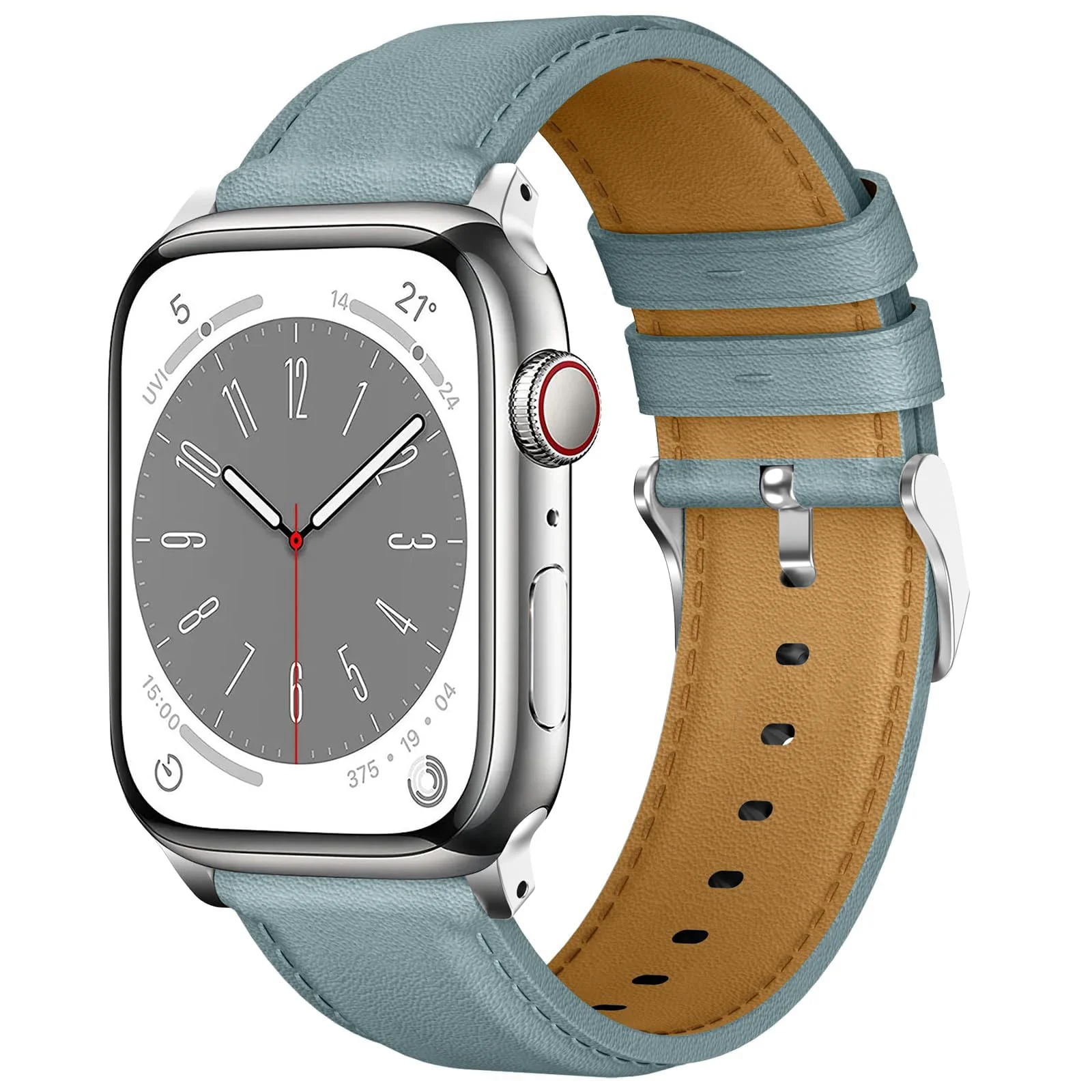 DL3 Mobilak Compatible with Apple Watch Band 49mm 46mm 45mm 44mm 42mm Leather Band Replacement Strap, Soft Leather Bracelet for iWatch Series 11 10 9 8 7 6 5 4 SE SE2 Ultra 3 2 1 - Light Blue