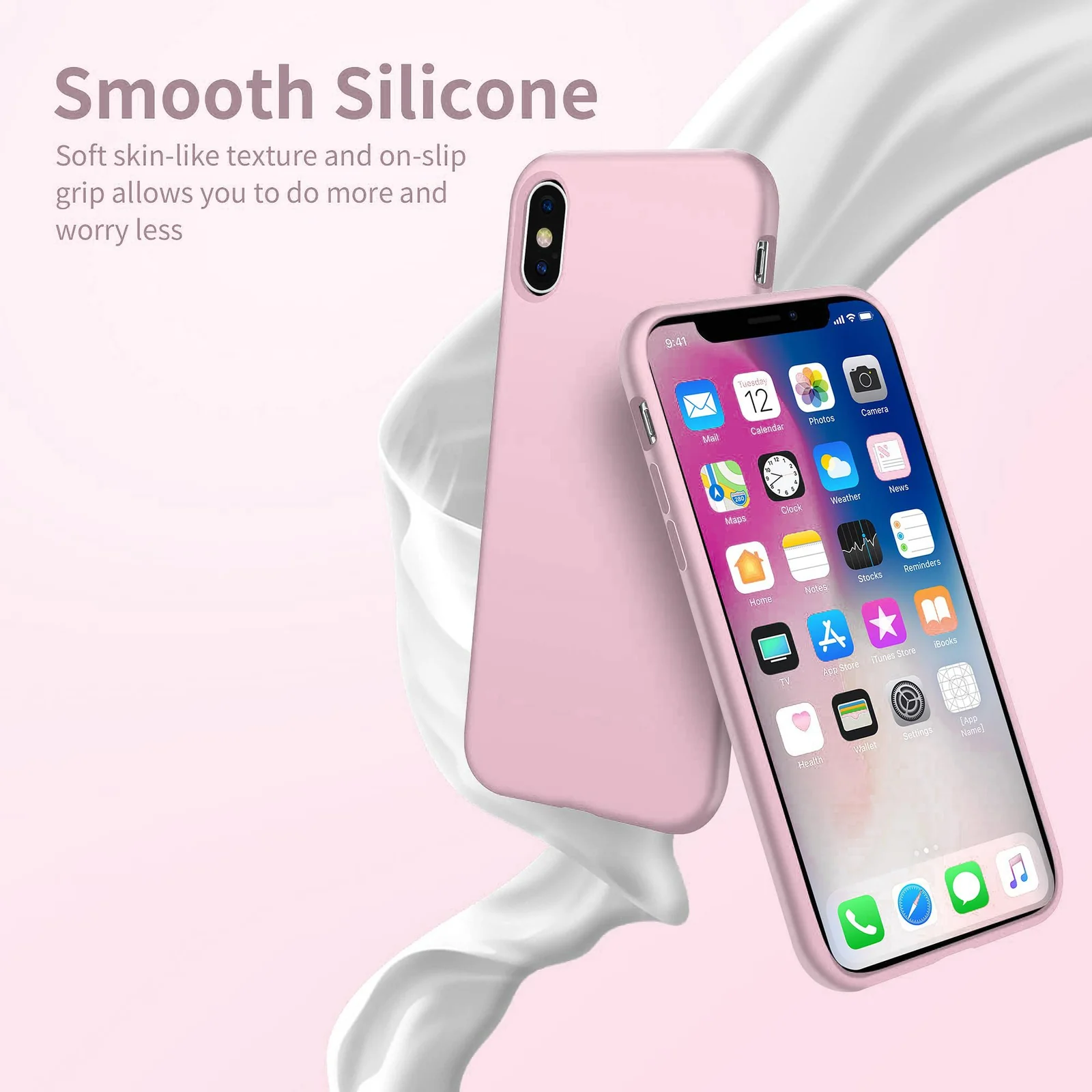 DL3 Mobilak Compatible with iPhone X/iPhone XS Case, Liquid Silicone, Full Body Protective Cover, Shockproof, Slim Phone Case, Anti-Scratch Soft Microfiber Lining - Pink
