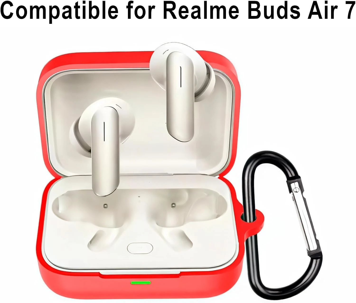 MOBIGON Soft Silicone Earbuds Case with Carabiner for Realme Buds Air 7 Pro / Air 7, Red