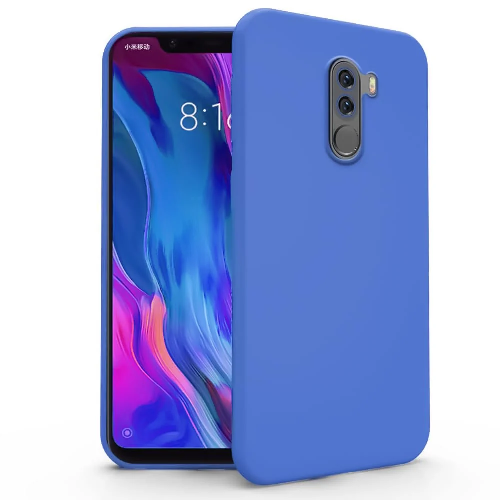 DL3 Mobilak Liquid Silicone Protective Case for Xiaomi Poco F1 with Microfiber Lining and Shockproof Design - Light Blue