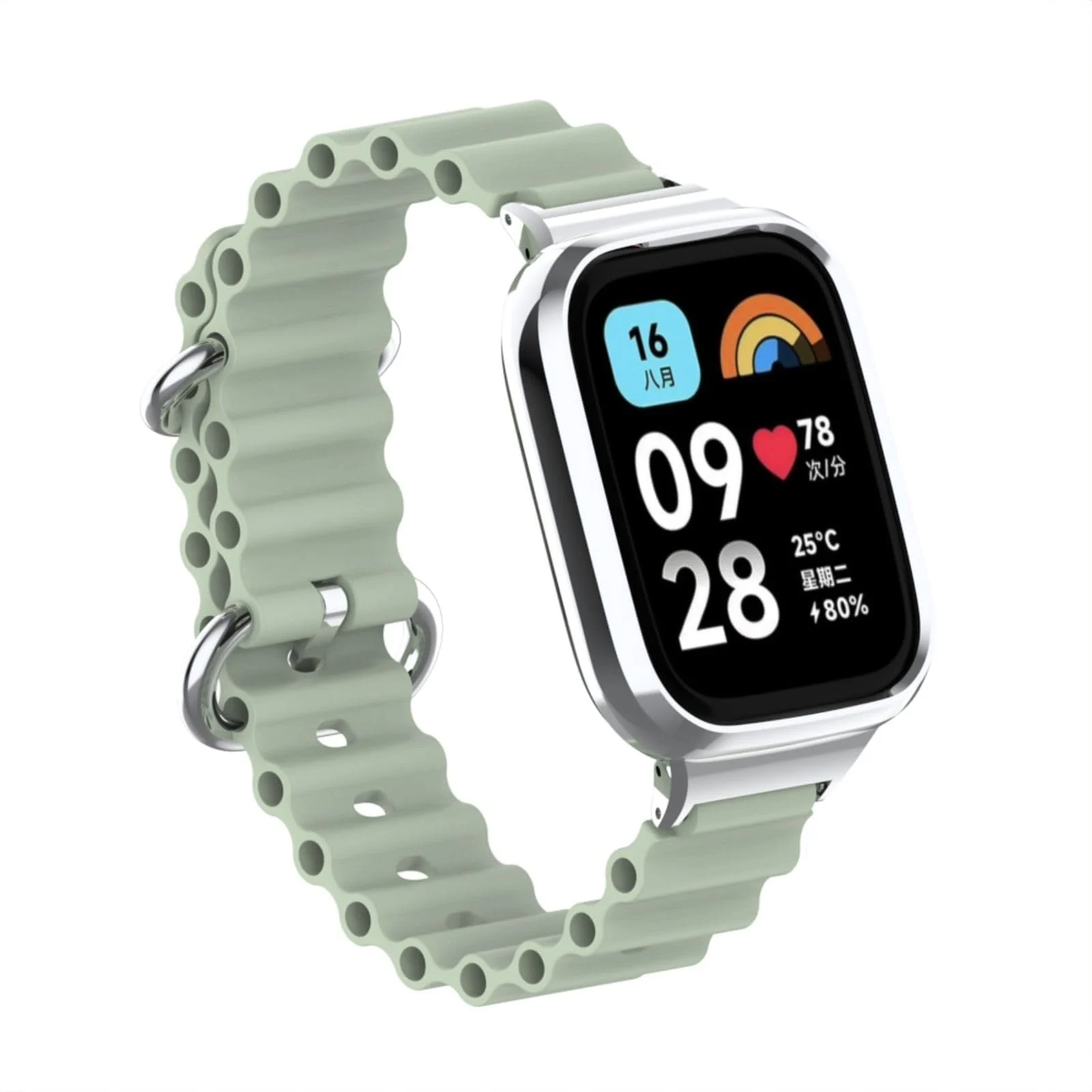 DL3 Mobilak Ocean Strap Compatible with Xiaomi Redmi Watch 2 Lite/Poco Watch/Horloge 2, Adjustable Silicone Strap with Metal Buckle, Band With Frame Metal Women Men Replacement Strap - Mint Green