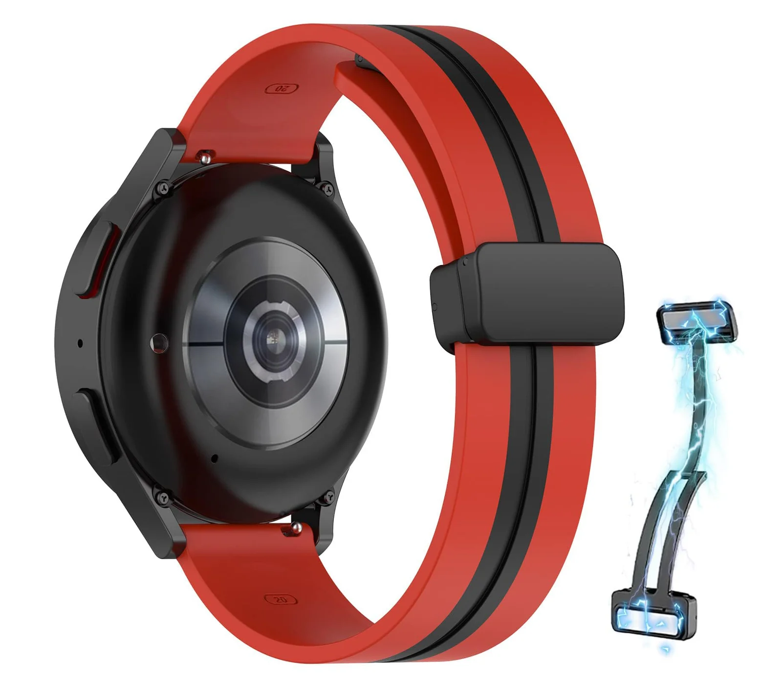 DL3 Mobilak Strap Silicone Magnetic Buckle 20MM For Samsung Gear Sport/Watch 6/5/4/5 Pro 45mm/S2 classic/active 2 40mm 44mm/Amazfit GTS 2/2e/GTS 3/3 Pro/GTS 4/GTS 2 Mini/3 Mini/4 Mini/Bip 3/Bip 3 Pro - Red Black