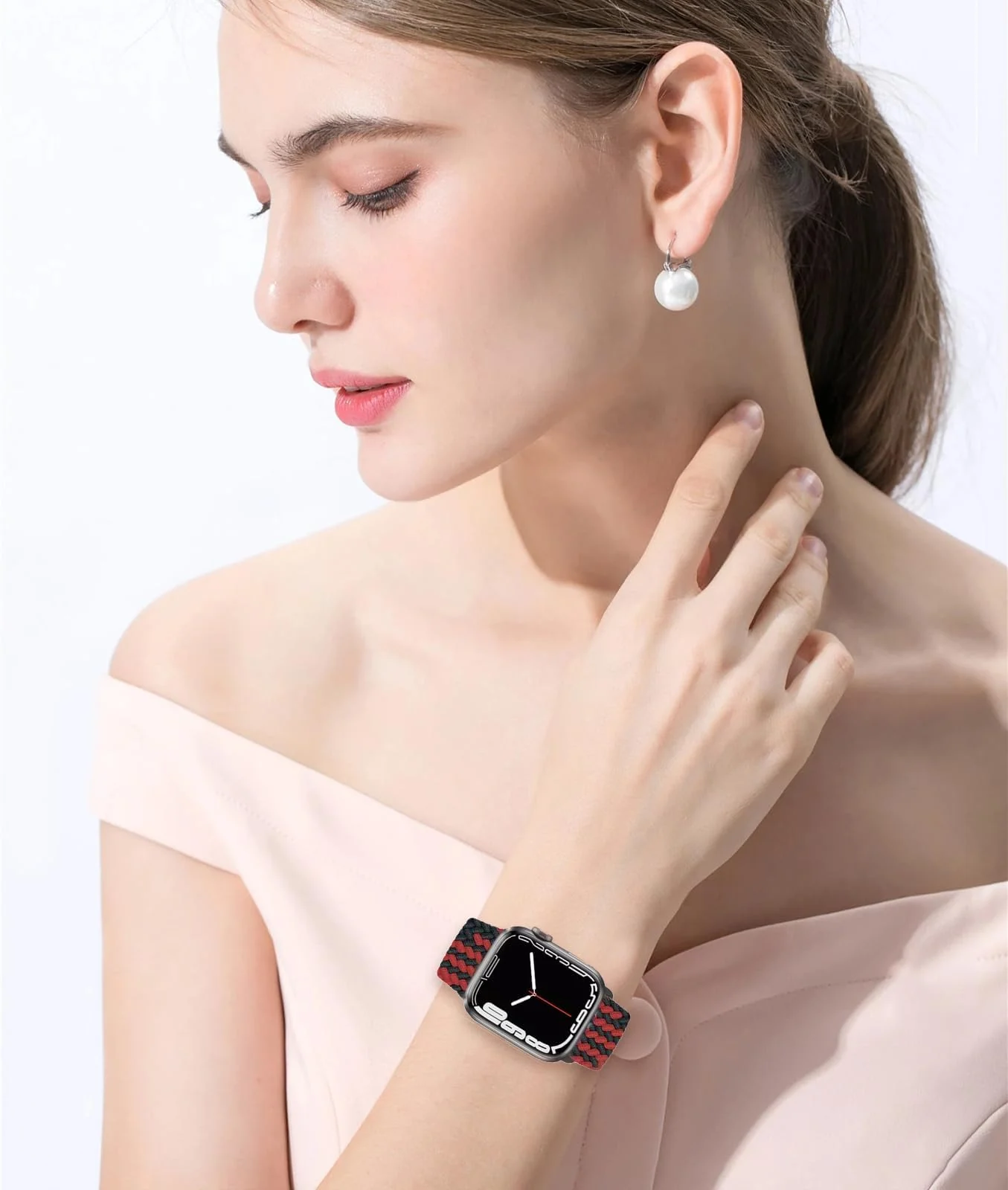 DL3 Mobilak Braided Solo Loop Band For Apple Watch Band 49mm 45mm 44mm 42mm, Replacement Wristband Nylon Strap for iWatch Series SE 9/8/7/6/5/4/3/2/1/Ultra/Ultra 2 ( Red, Small), unisex-adult - Black