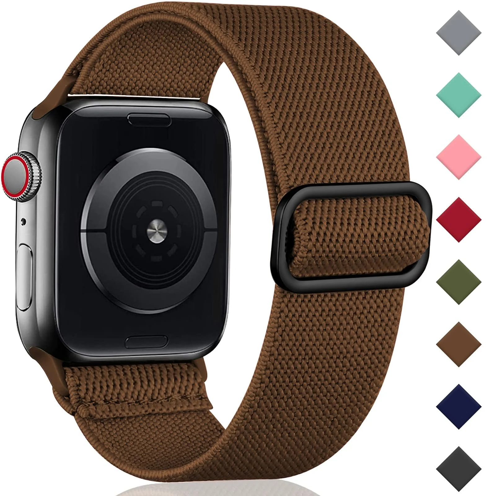 DL3 Mobilak Nylon Solo Loop Straps For Apple Watch Band 49mm 45mm 44mm 42mm 41mm 40mm 38mm, Elastic Wristbands for iwatch Ultra Series 9 8 7 6 5 4 3 2 1 Se (42MM/44MM/45MM/49MM) - Brown