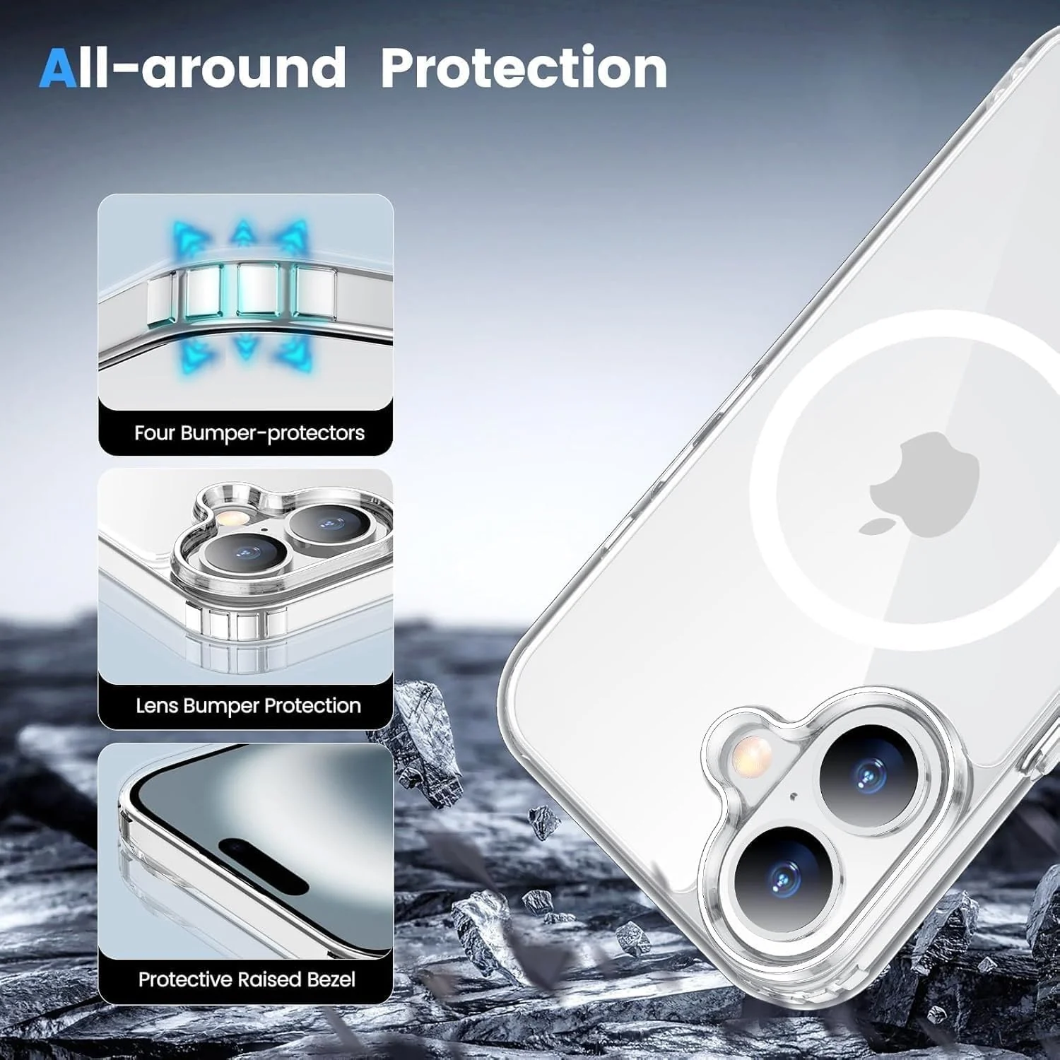 DL3 MOBILAK for iPhone 16 6.1-Inch Case Clear [Compatible with MagSafe] Slim Magnetic Clear Bumper Case