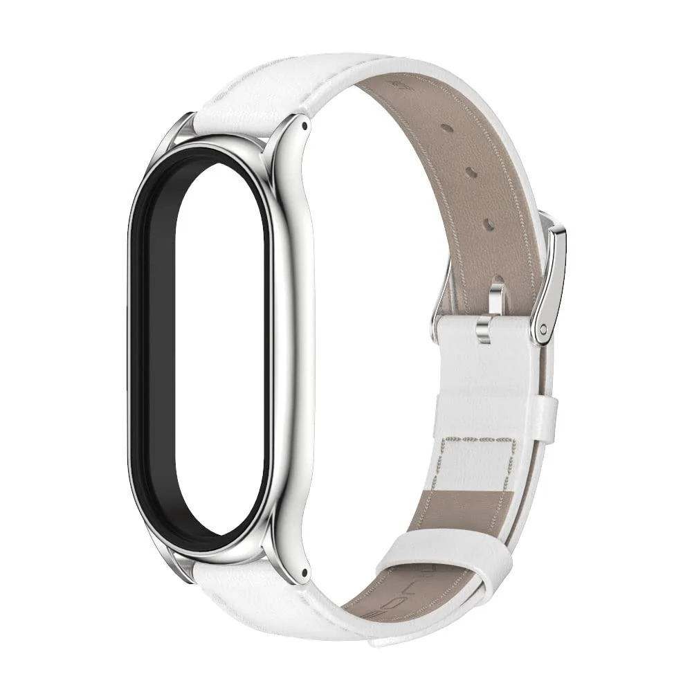DL3 Mobilak Strap for Mi Band 6, Mi band 5, Mi Band 4, Mi Band 3 Genuine Leather Replacement Strap Watch Wrist Band Smart Bracelet Accessories for Xiaomi Mi 6 5 4 3 Fit Band - White