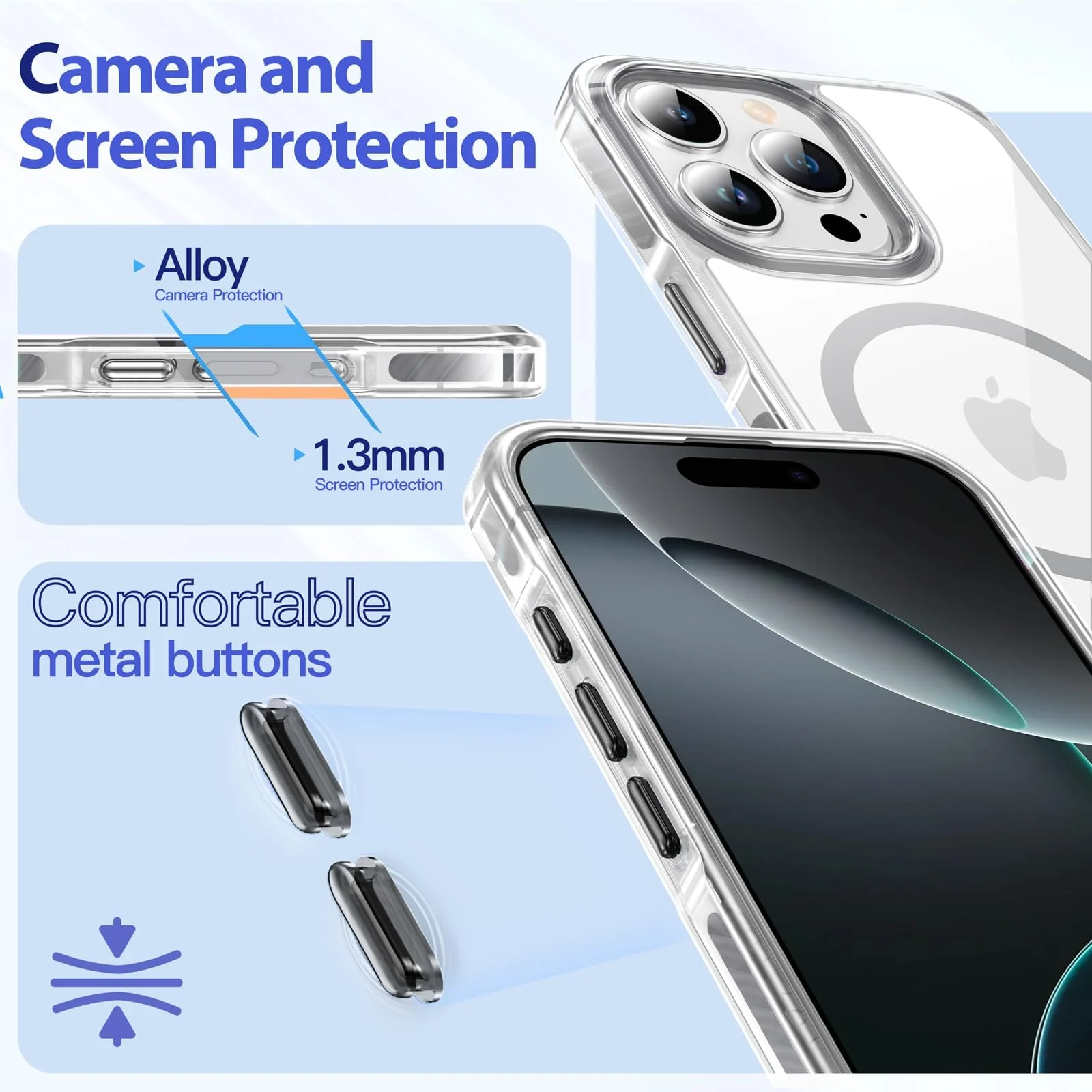 DL3 Mobilak Rugged Protective Case for iPhone 16, Compatible with MagSafe accessories, Supports wireless charging, Shock-absorbing protection - Gray