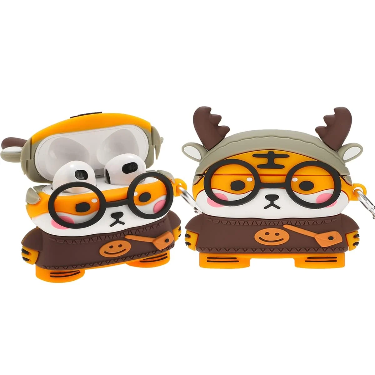 DL3 Mobilak AirPods Pro Case Soft Silicone Shockproof Cover for Apple AirPods Pro, New 3D Cute Cartoon Creative Fun Case Skin with Keychain Design for AirPods Pro Charging Case 2019 - Antlers Tiger