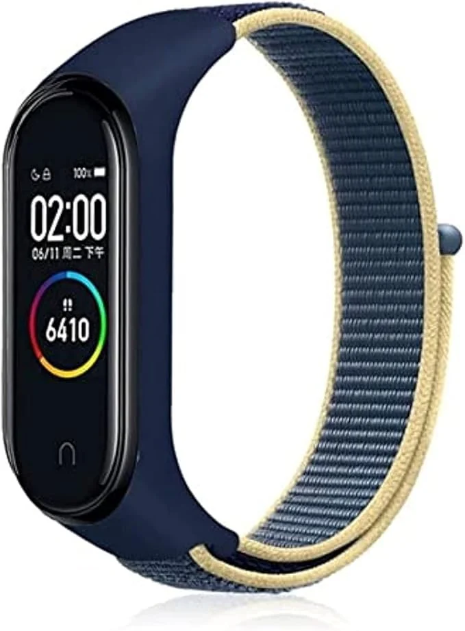 DL3 Mobilak Nylon Sport Band Compatible with Xiaomi Mi Band 7/Mi Band 6/Mi Band 5/Mi Band 4/Mi Band 3/Amazfit Band 5 for Women Men, Soft Adjustable Breathable Sport Loop Watch Strap - Blue & Yellow