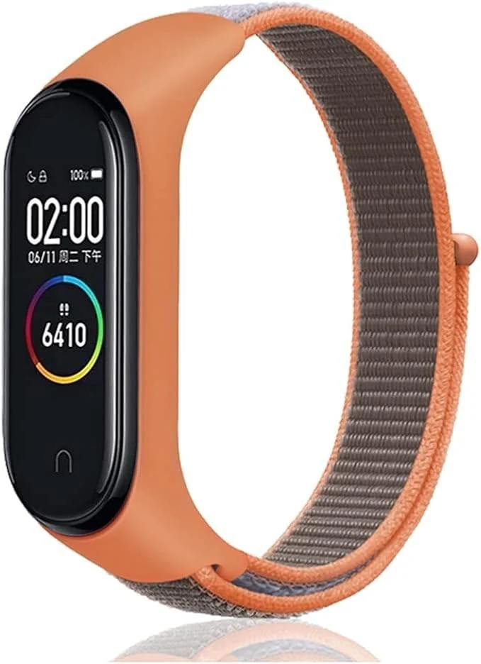 DL3 Mobilak Nylon Sport Band Compatible with Xiaomi Mi Band 7/Mi Band 6/Mi Band 5/Mi Band 4/Mi Band 3/Amazfit Band 5 for Women Men, Soft Adjustable Breathable Sport Loop Watch Strap - Bright Orange