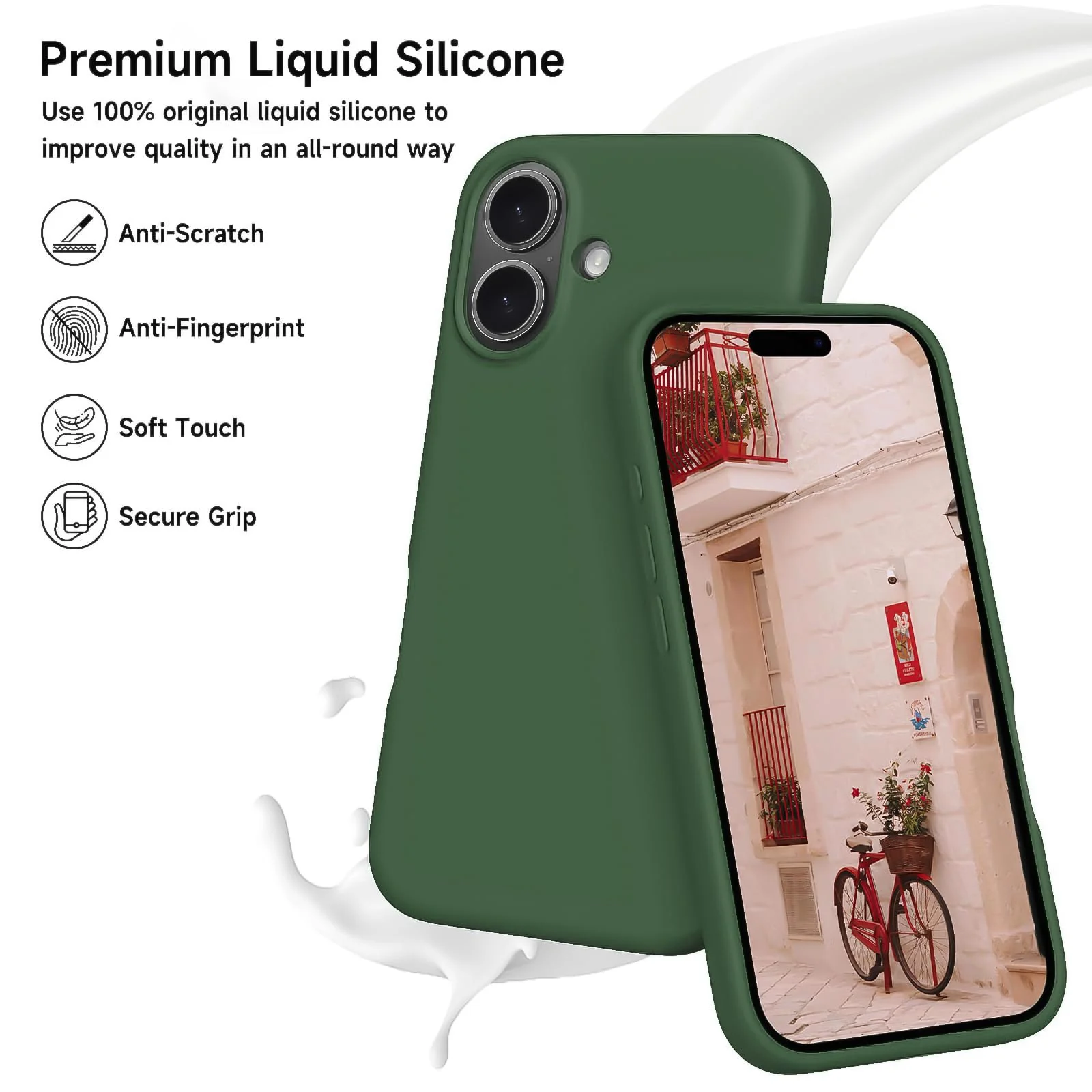 DL3 Mobilak Compatible with iPhone 16 Plus Case, Premium Liquid Silicone Case, Full Body Protective Cover, Shockproof, Slim Phone Case, Anti-Scratch Soft Microfiber Lining - Green