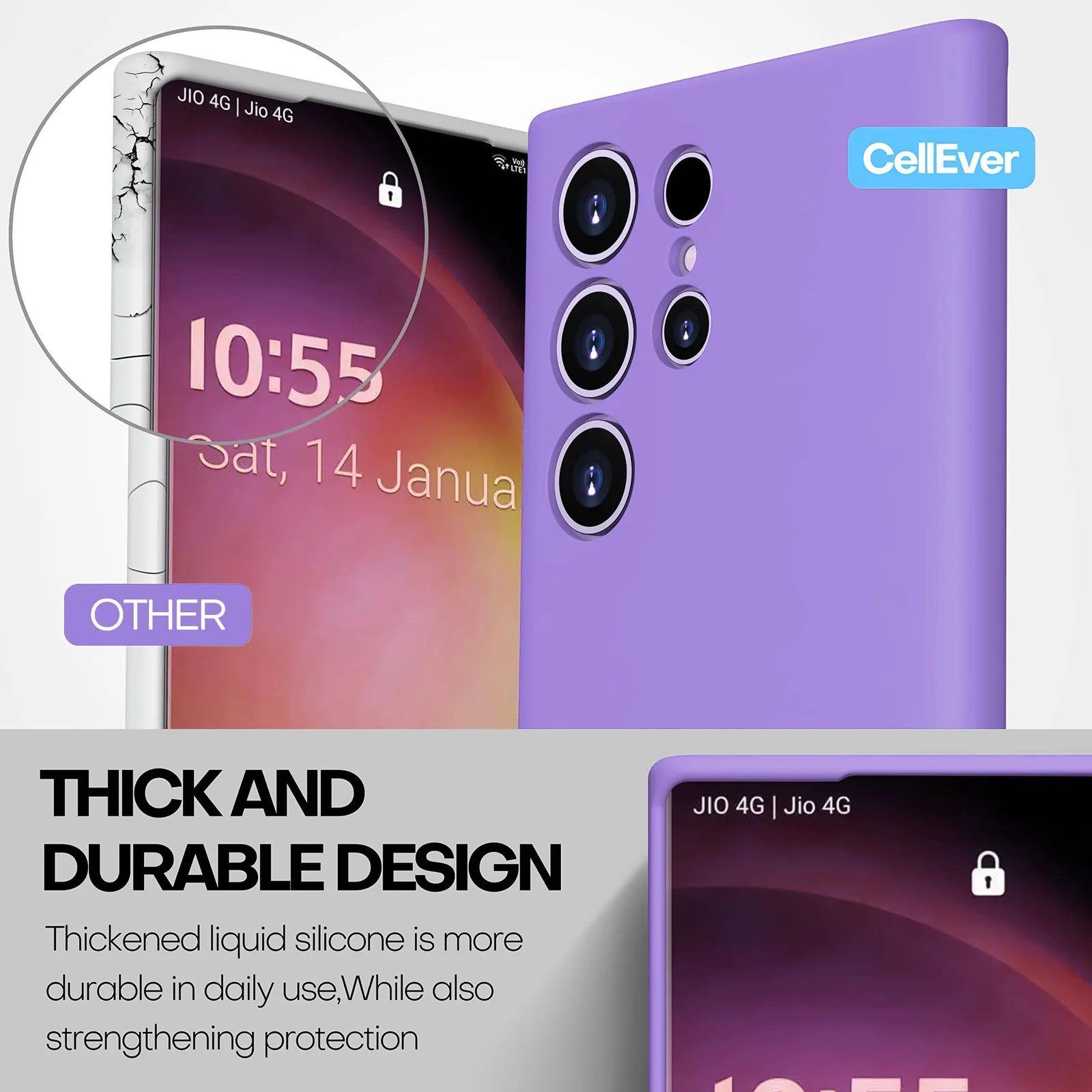 DL3 Mobilak Silicone Protective Case for Samsung Galaxy S22 Ultra 5G, Shock-absorbing protection, Scratch-resistant surface, Soft microfiber lining - Light Purple