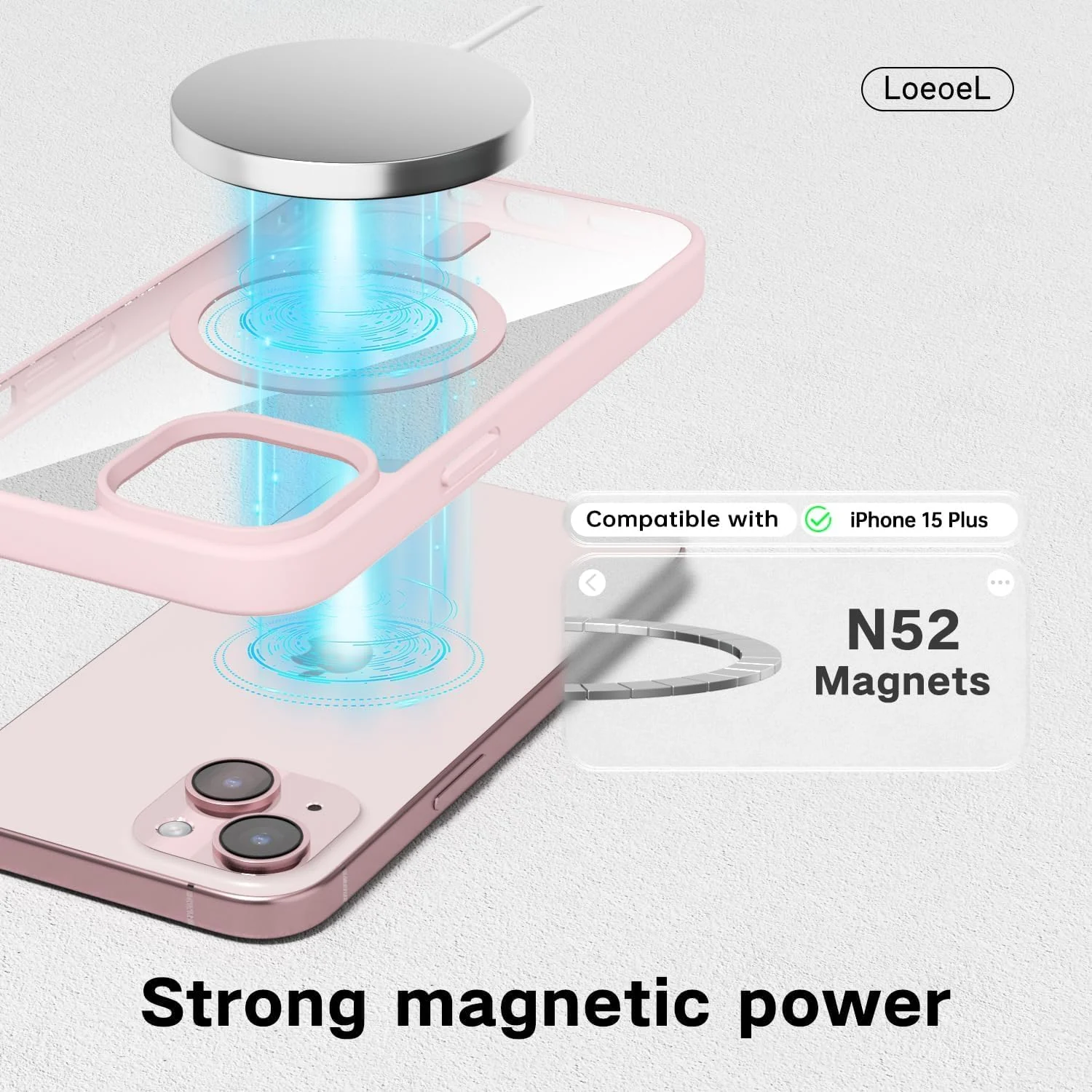 DL3 Mobilak Magnetic Case for iPhone 15+ Plus/iPhone 14 Plus 6.7-Inch Compatible with MagSafe, Shockproof Phone Bumper Cover, Solid Color Matte TPU Frame, Anti-Scratch Clear Back - Pink