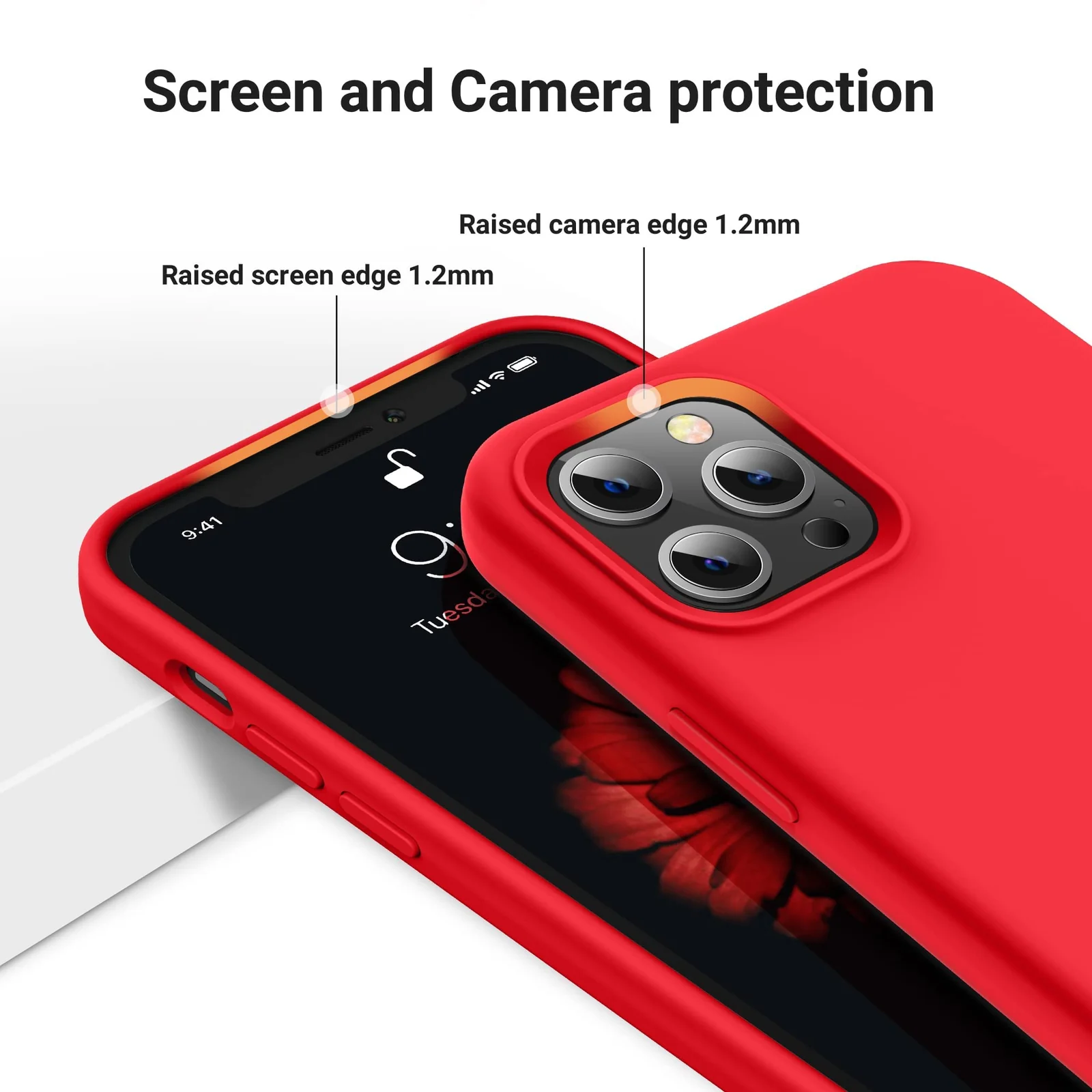 DL3 Mobilak Liquid Silicone Protective Case with Soft Microfiber Lining for iPhone 14 Pro (6.1 Inch) - Red