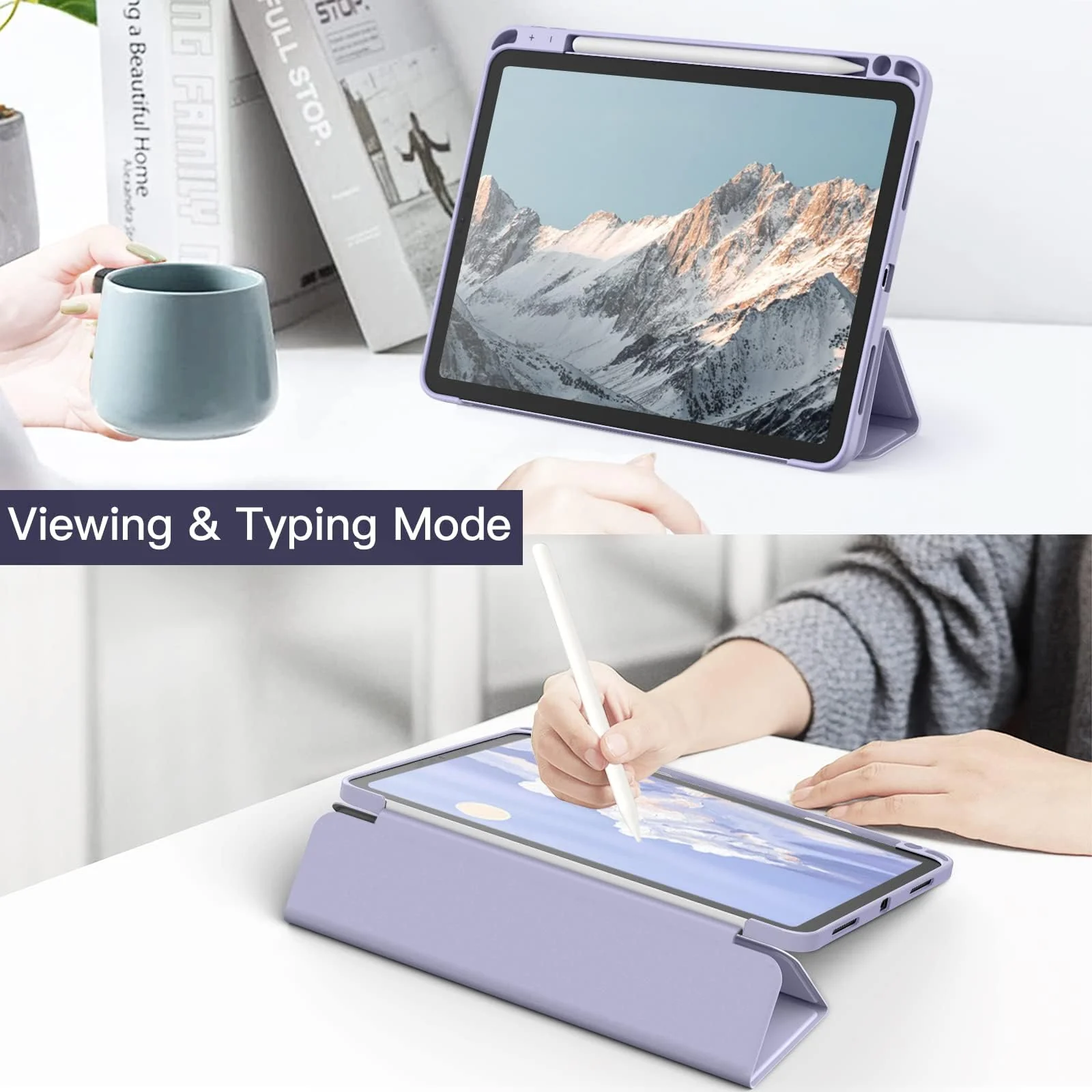 DL3 Mobilak for iPad Pro 11 Inch Case 4th /3rd /2nd Generation(2022/2021/ 2020), Clear Shockproof Back Cover Built-in Pencil Holder, Auto Sleep/Wake - Lavender