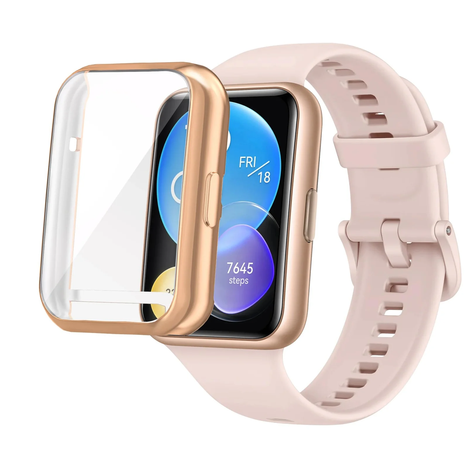 DL3 Mobilak Case Compatible with Huawei Watch Fit 2 Protective Case, Flexible TPU Full Protection Screen Protector Cover Scratch-Resistant Screen Protector Case For Huawei Fit 2 - Rose Gold