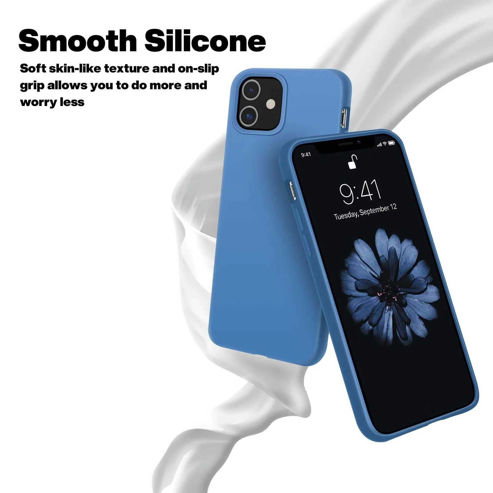 DL3 Mobilak Liquid Silicone Case for iPhone 12 / 12 Pro (6.1 Inch), Shock-absorbing protection, Scratch-resistant surface, Soft microfiber lining - Light Blue