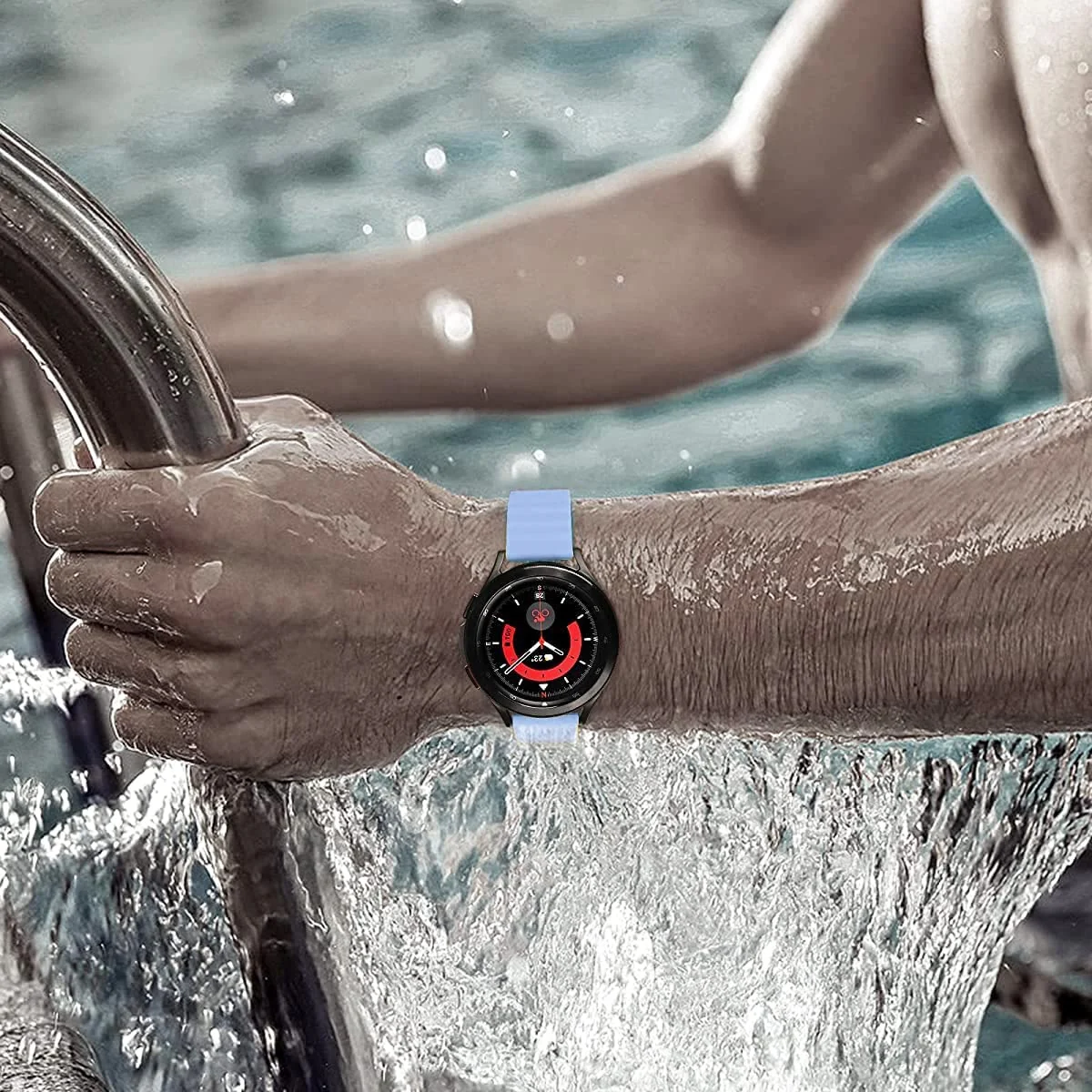 DL3 Mobilak Ocean Bands Silicone 20MM Strap For Samsung Galaxy Watch 7 6 5 4 40mm 44mm/5 Pro 45mm/S2 classic/active 2 40mm 44mm/Amazfi GTS 2/2e/GTS 3/3 Pro/GTS 4/GTS 2 Mini/3 Mini/4 Mini/Bip 3 Pro - Sky Blue