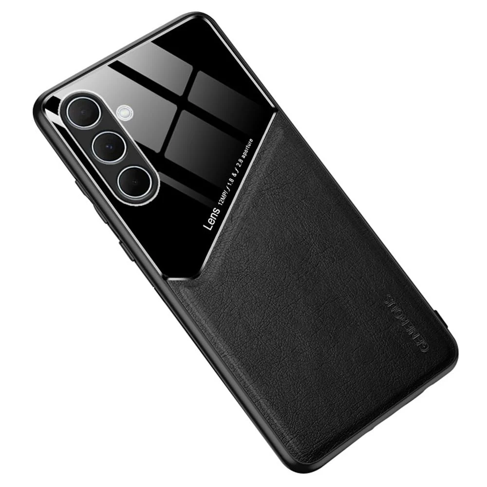 DL3 Mobilak Faux Leather and Plexiglass TPU Case for Samsung Galaxy A56 with Magnetic Car-Mount Support and Shockproof Design