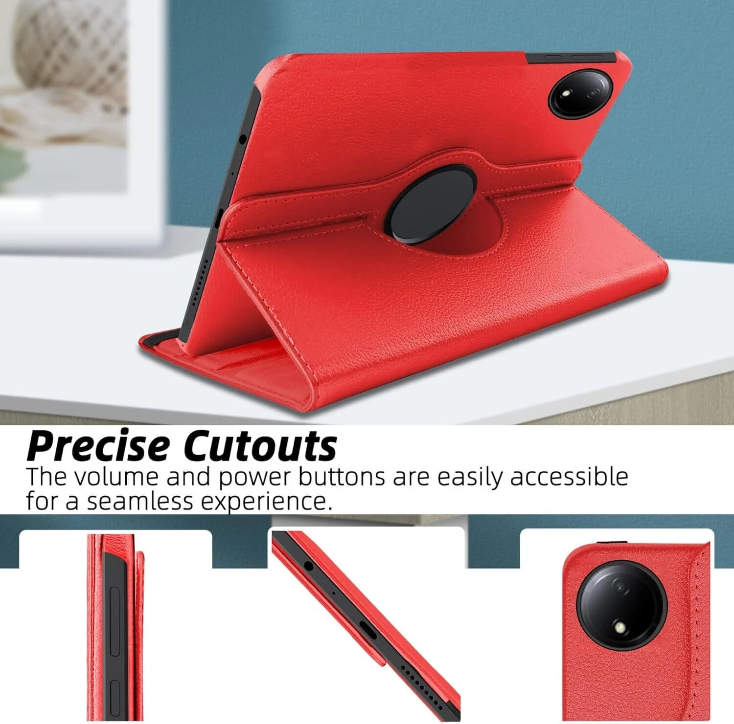 DL3 Mobilak Protective Cover for Xiaomi Redmi Pad SE 8.7'' inch 2024, 360° Rotatable Smart Stand, Leather Folio Flip Cover with Multi-Angle Viewing, Auto Wake Sleep - Red