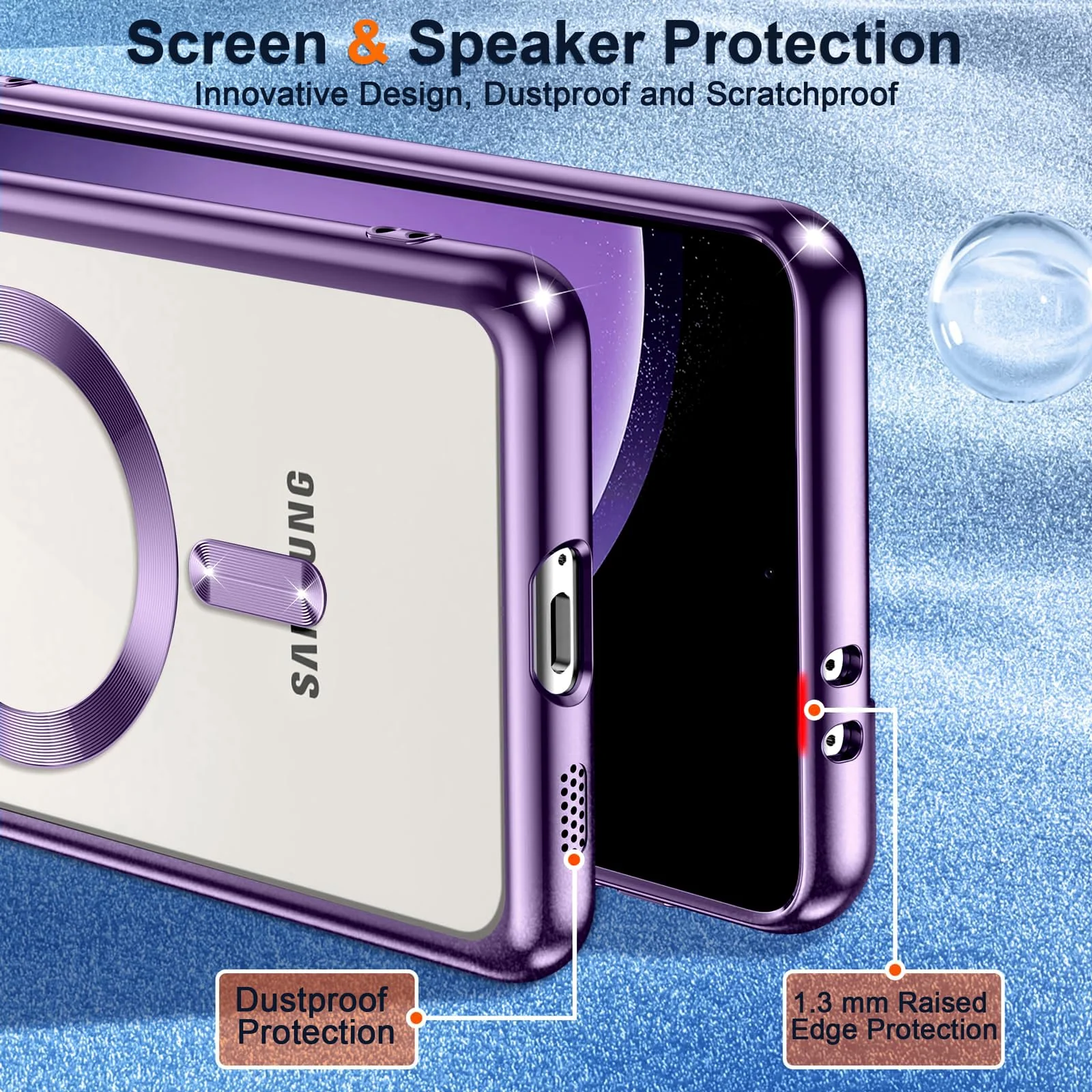 DL3 Mobilak For Samsung Galaxy A35 5G Magnetic Case, Compatible with MagSafe, Built-in Camera Lens Protector, Luxury Plating Soft TPU Clear Shockproof Slim Thin Cover - Purple