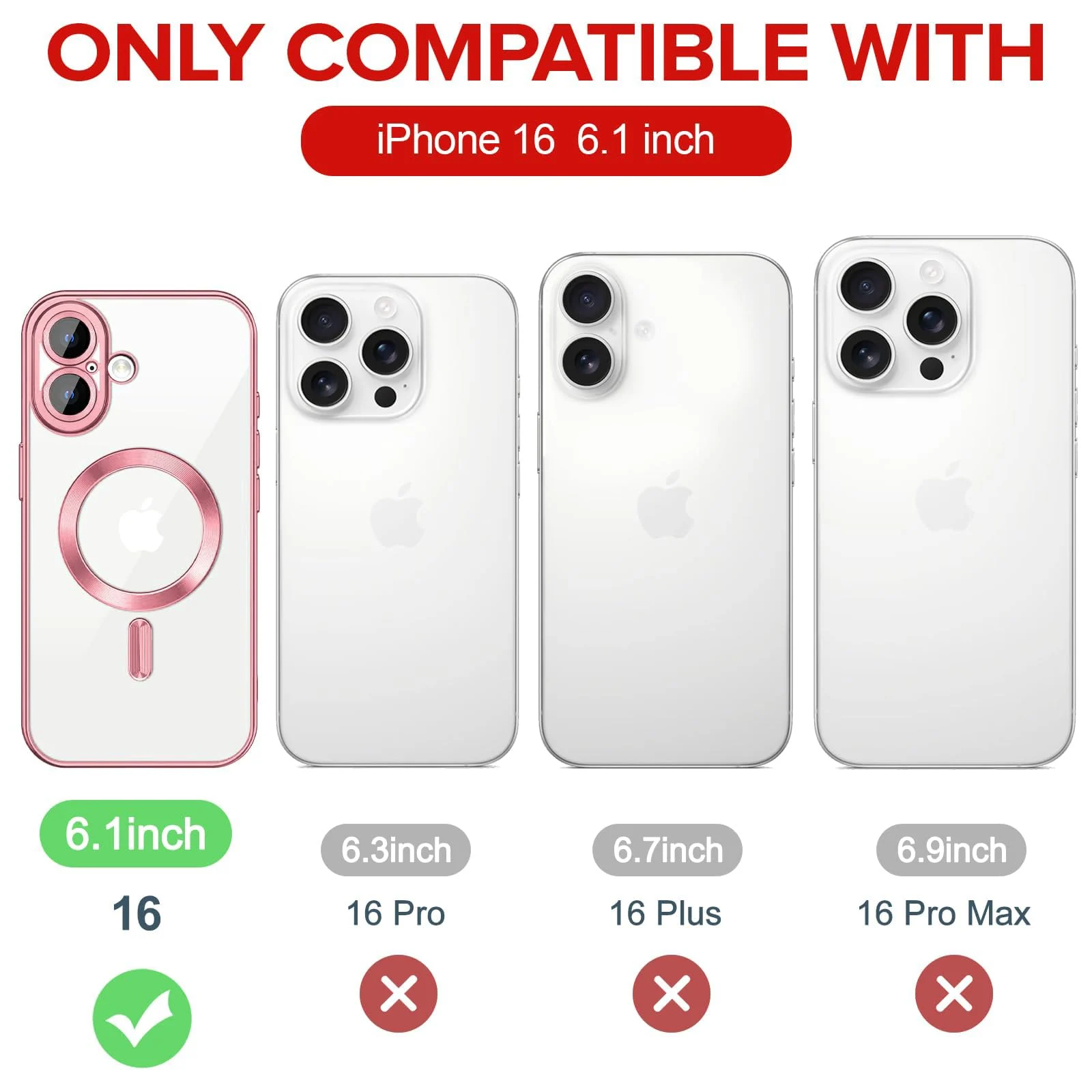 DL3 Mobilak Plated-Edge Protective Case for iPhone 16 6.1, Compatible with MagSafe accessories, Supports wireless charging, Shock-absorbing protection - Pink