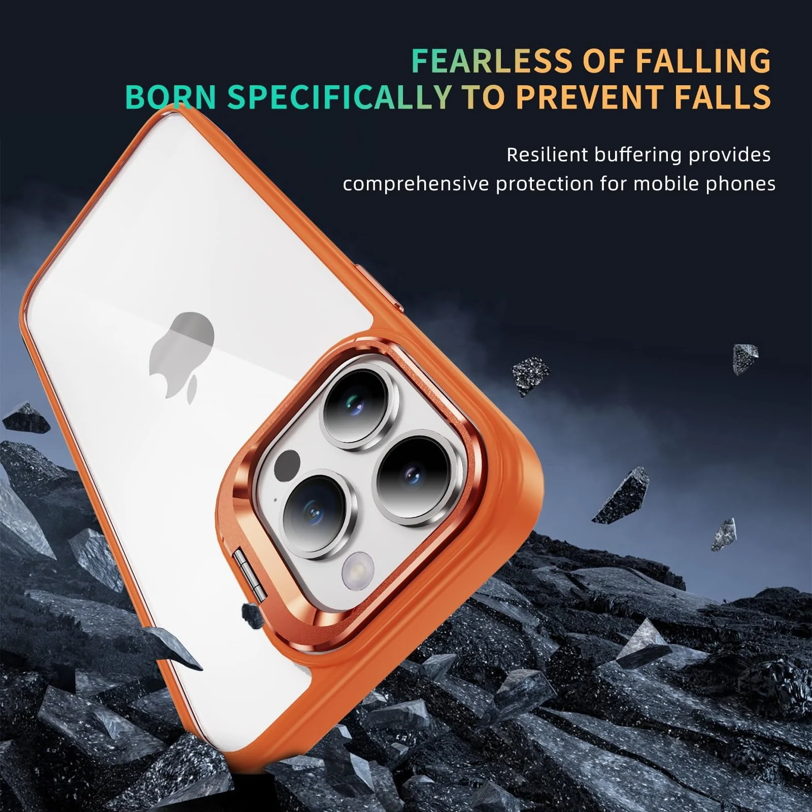DL3 Mobilak Clear PC and TPU Case with Camera Ring Kickstand and Lens Protector for iPhone 11 - Orange