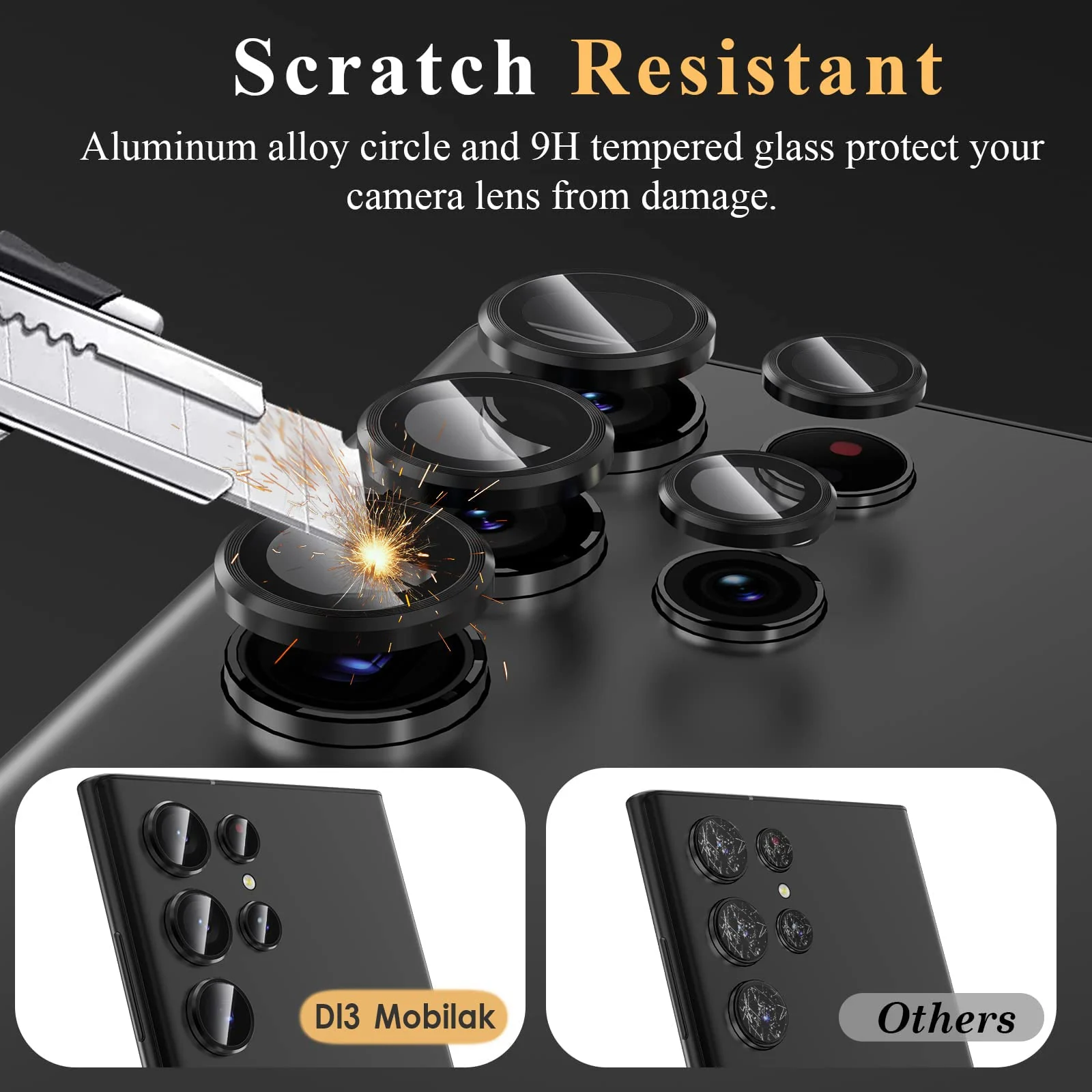 DL3 Mobilak Camera Lens Protector for Samsung Galaxy S23 Ultra, Camera protection, Shock-absorbing protection, Scratch-resistant surface - Black