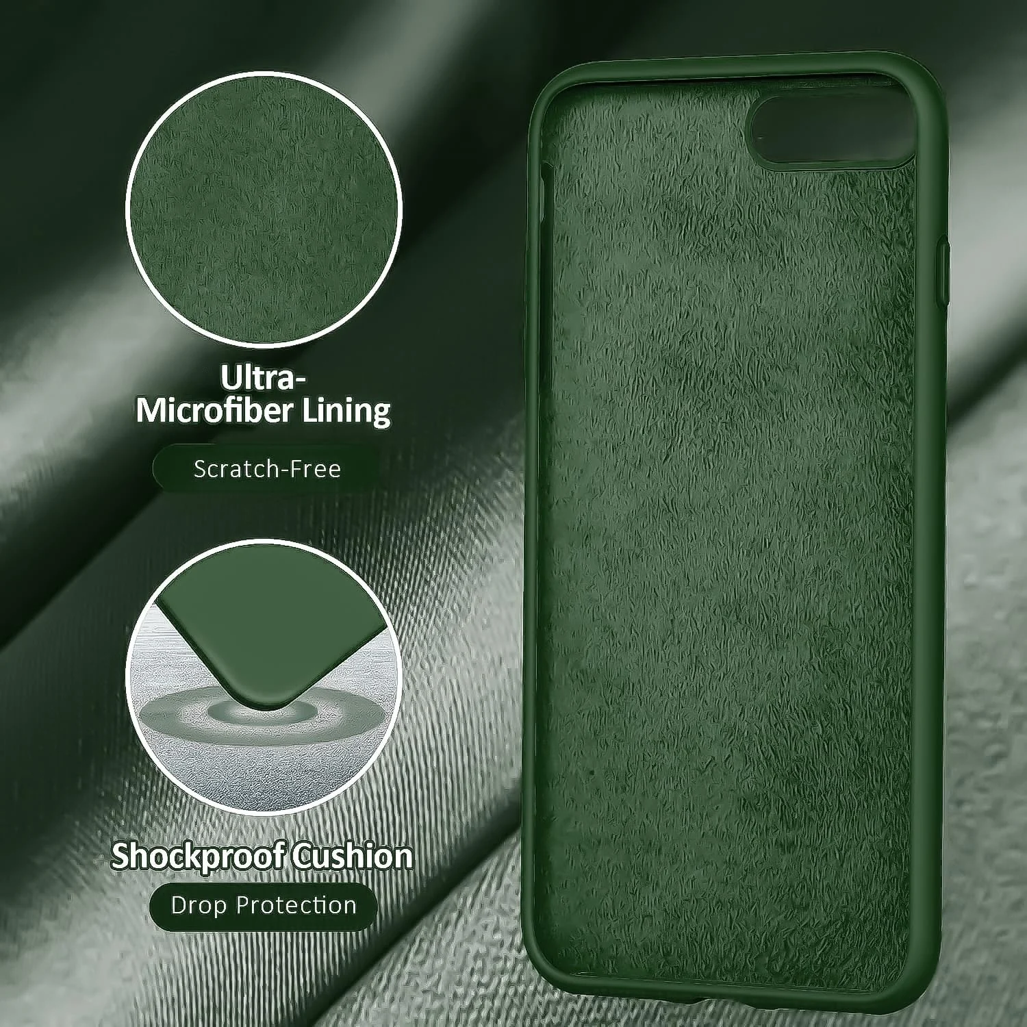 DL3 Mobilak Liquid Silicone Protective Case for iPhone 7 Plus / iPhone 8 Plus with Camera Protection and Microfiber Lining - A Green