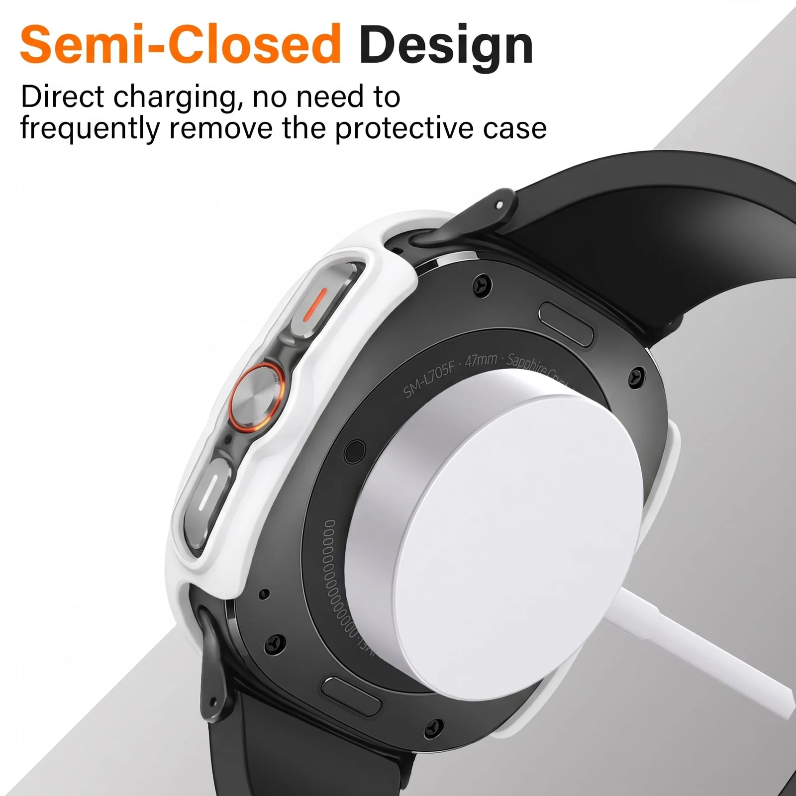 DL3 MOBILAK Full-Coverage Watch Case with Tempered Glass for Samsung Galaxy Watch Ultra 2025 / Galaxy Watch 7 Ultra 2024 47 mm, White