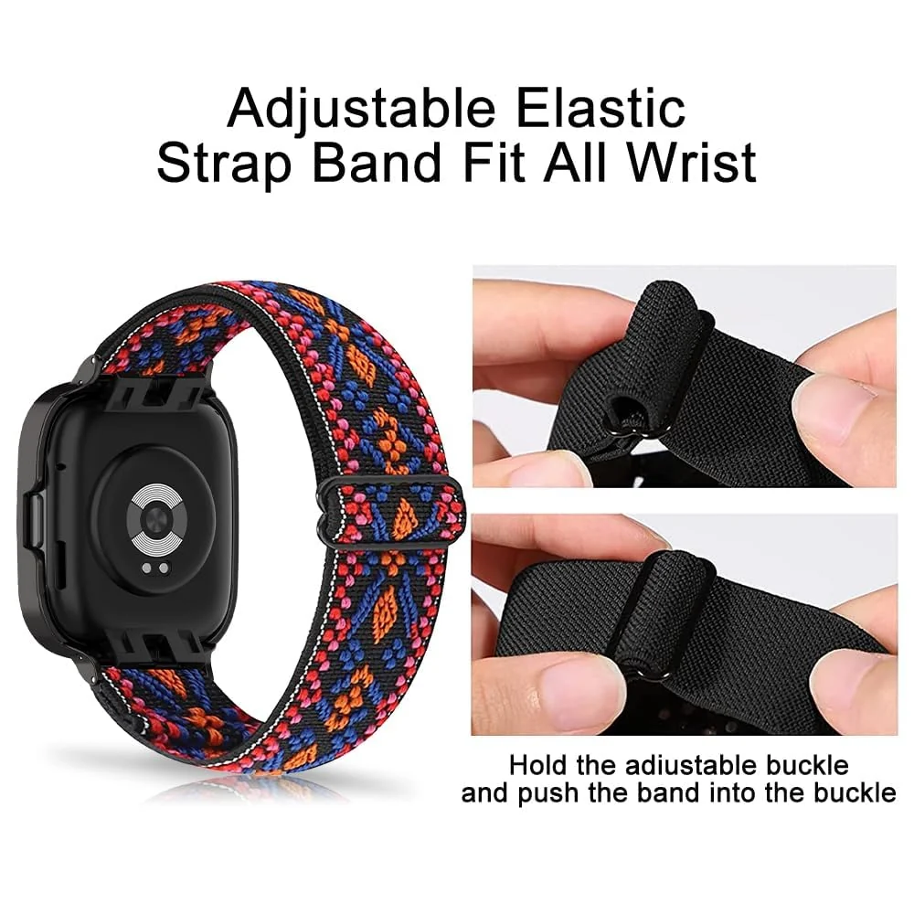 DL3 Mobilak Nylon Strap For Xiaomi Redmi Watch 3 Active/Redmi Watch 3 Lite, Soft Elastic Nylon Straps, Adjustable Stretchy Sports Replacement Bracelets Wristbands for Women Men - Bohemia Red
