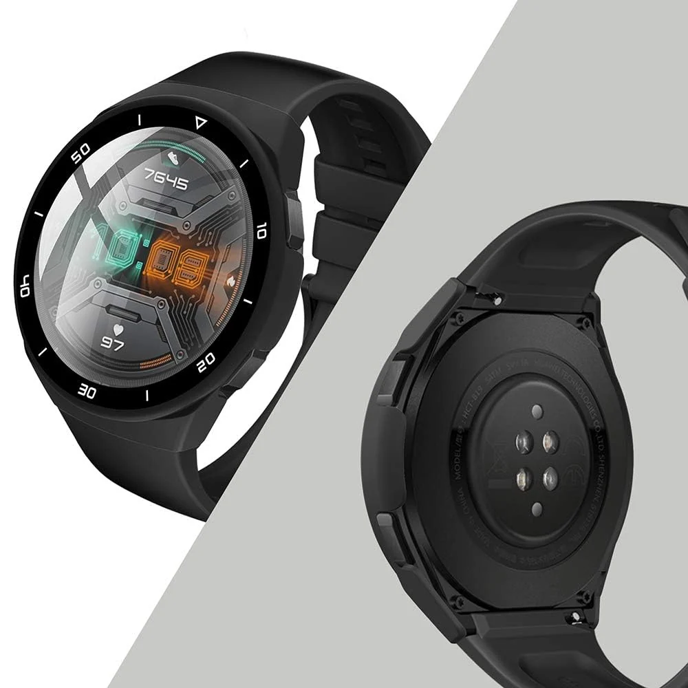 DL3 MOBILAK Full-Coverage Watch Case with Tempered Glass for Huawei Watch GT 2e, Black