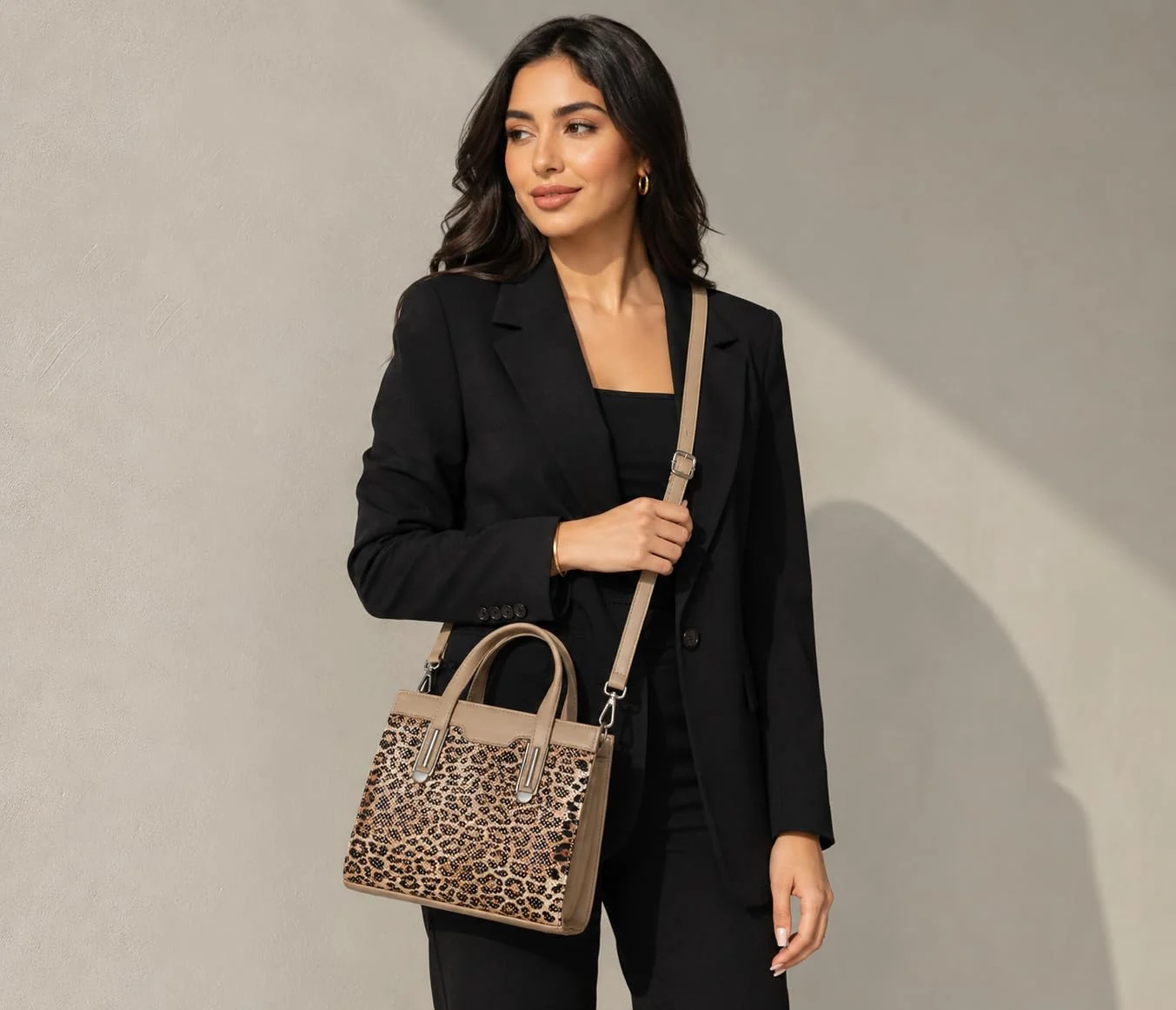 Mobigon Elegant Women’s Handbag with Shoulder Strap, Textured Leather Baguette Purse with Gold Clasp, Magnetic Snap & Zipper Compartments, Structured Top Handle Bag for Work & Daily Use - Tiger 2