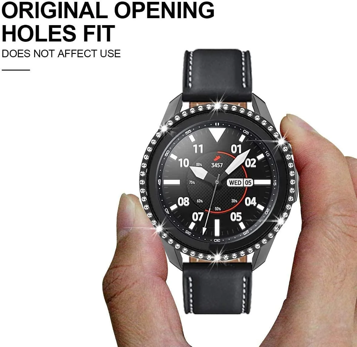 DL3 Mobilak Bumper Diamond Case Compatible with Samsung Galaxy Watch 3 45MM, Bling Crystal Diamonds PC Plastic Protector Case Cover Frame for Galaxy Watch3 45 MM - Black