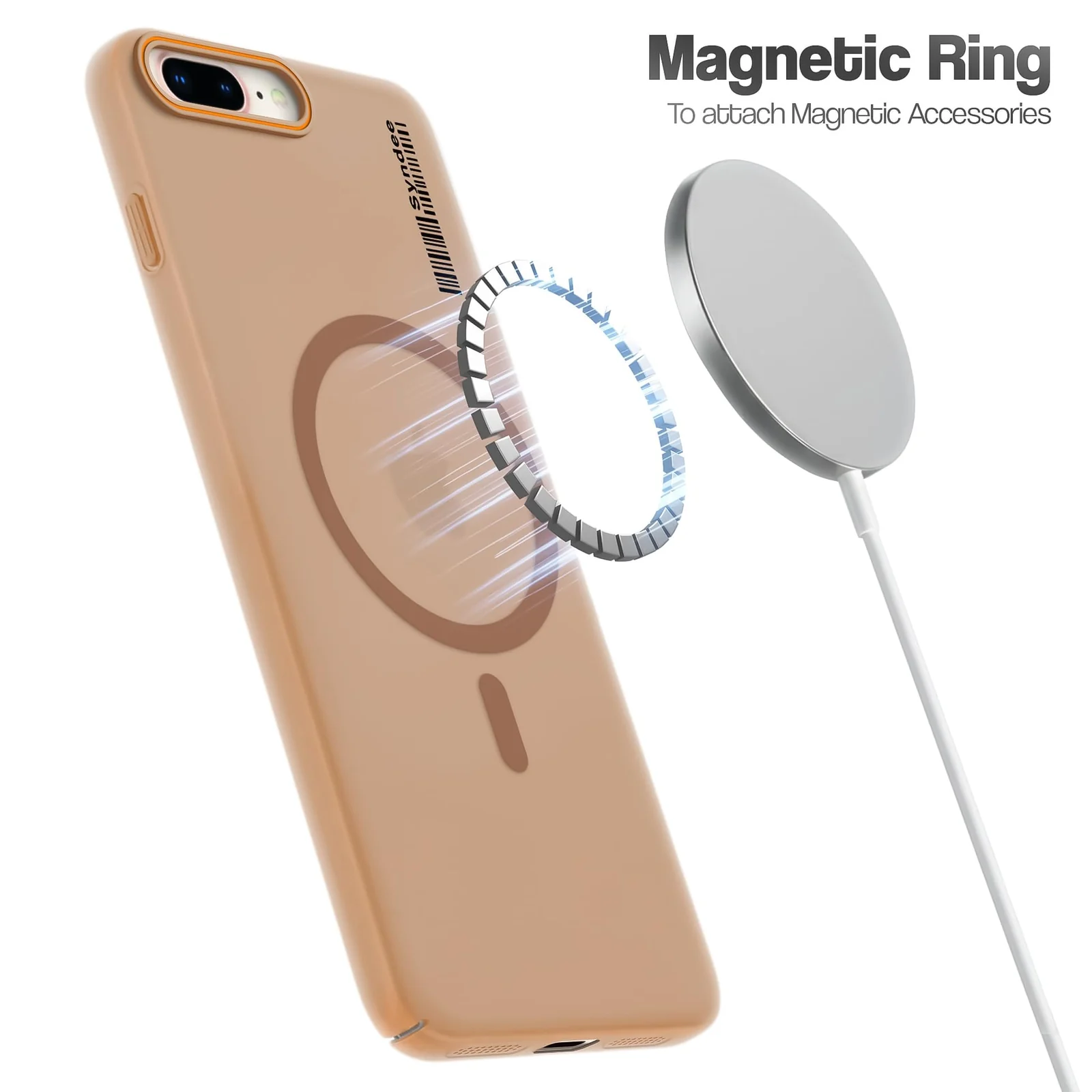 DL3 Mobilak Matte MagSafe-Compatible Magnetic Case for iPhone 7 Plus / iPhone 8 Plus with Camera Protection and Ring Holder - Brown