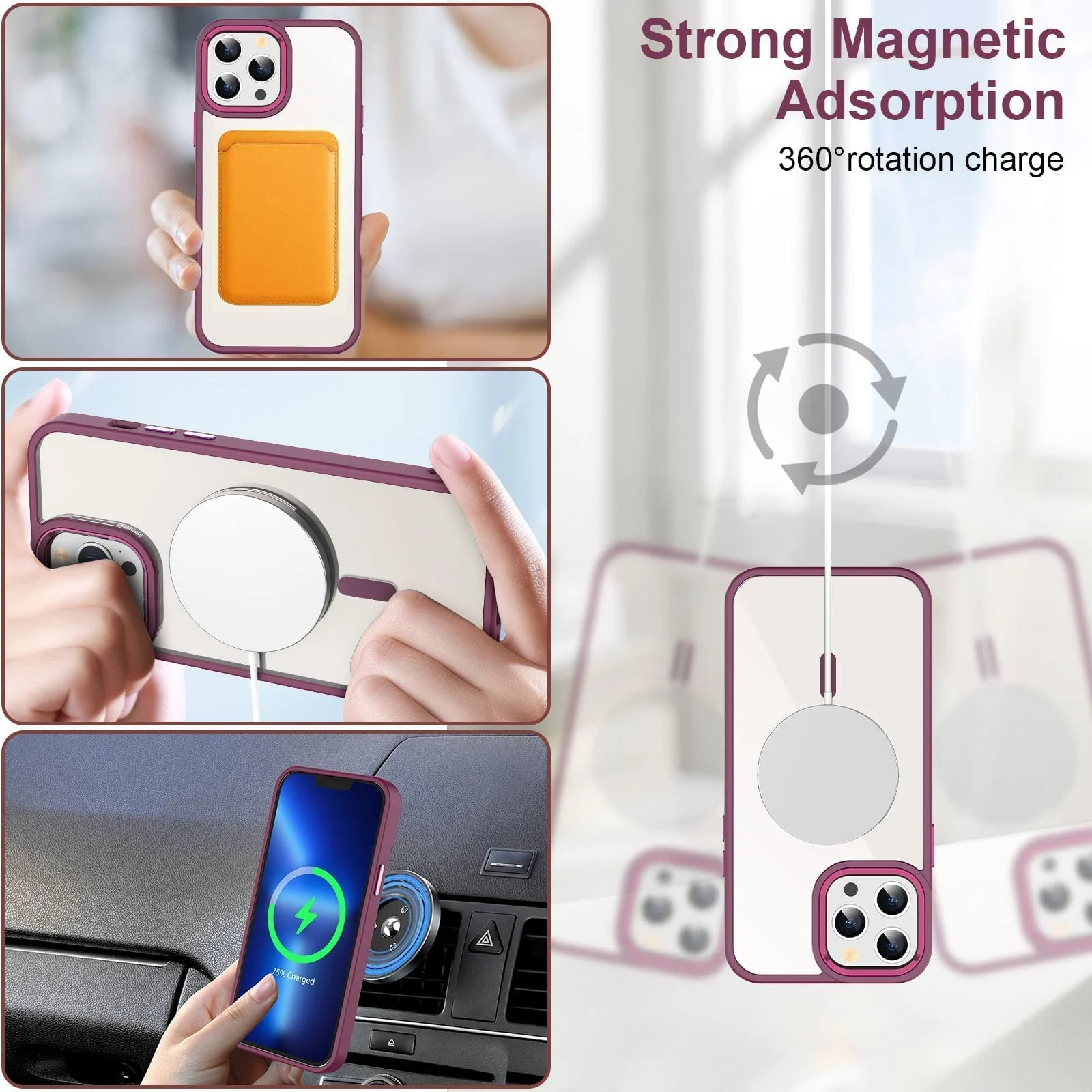 DL3 Mobilak Clear TPU Case for iPhone 13 Pro (6.1 Inch), Compatible with MagSafe accessories, Shock-absorbing protection, Anti-fingerprint finish - Wine Red