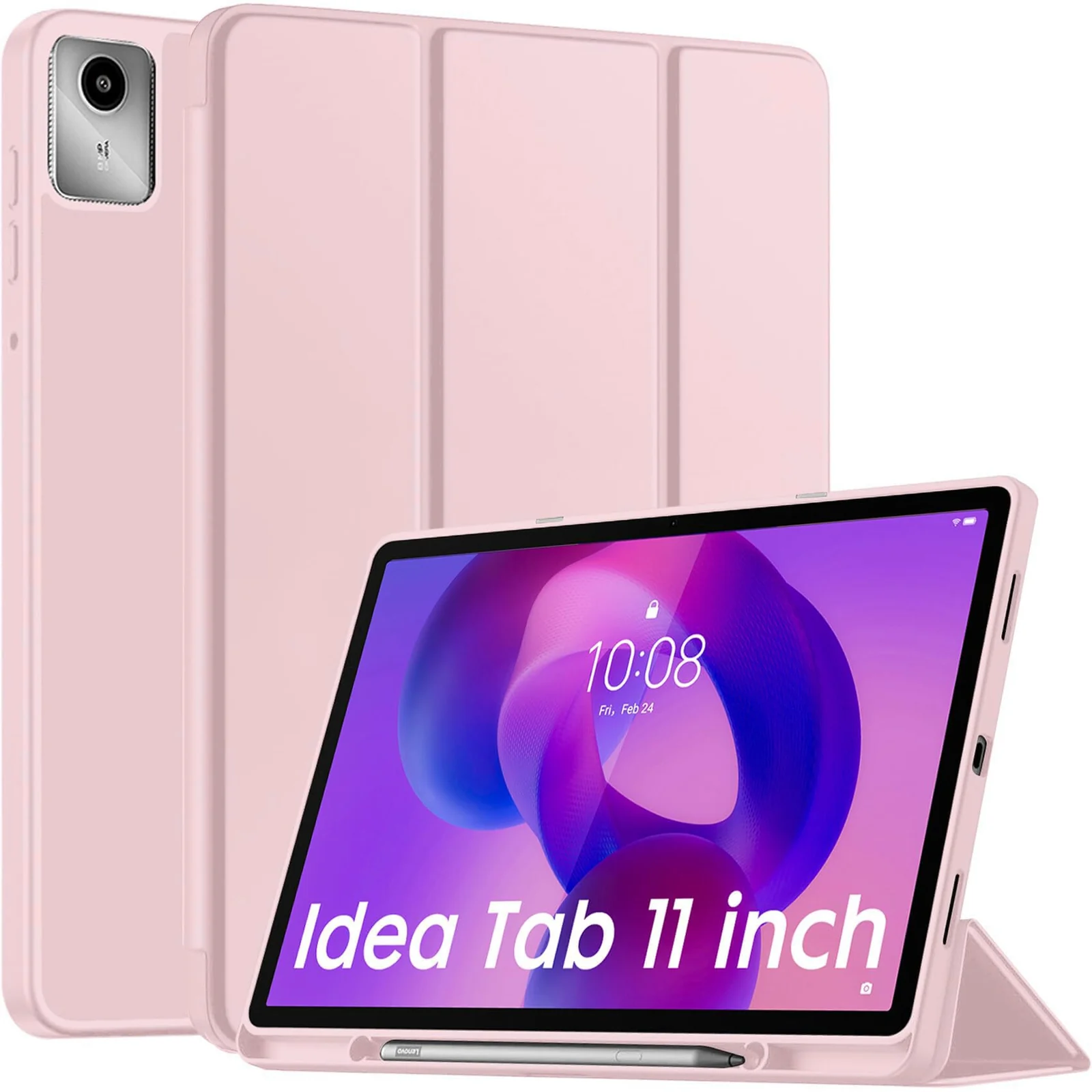 "DL3 Mobilak Cover Compatible with Lenovo Tab M11/Tab K11 LTE 11"" 2024 TB330FU Tablet Case with Pencil Holder, Soft TPU Back Trifold Stand Protective Smart Cover Flip, Auto Wake&Sleep - Rose Gold"